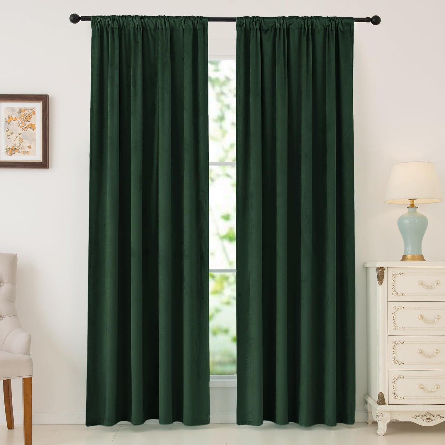 Nanbowang Green Velvet Curtains 63 Inches Long Dark Green Light Blocking Rod Pocket Window Curtain Panels Set of 2 Heat Insulated Curtains Thermal Curtain Panels for Bedroom  nanbowang Dark Green 52"X72" 