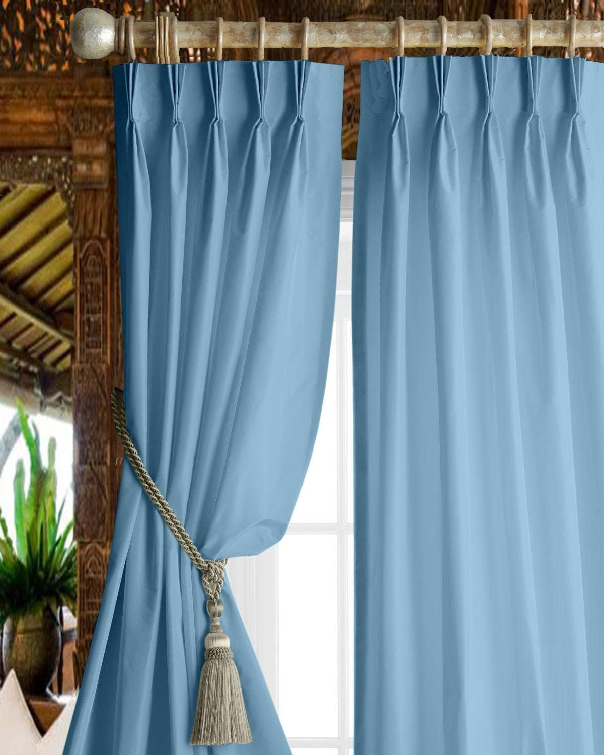 Magic Drapes Pinch Pleated Curtains Triple Pinch Pleat Drapes with Tiebacks & Hooks Blackout Thermal Room Darkening Window Curtains for Living Room, Bedroom, Hall W(26"+26") L45 (2 Panels, Royal Blue)  Magic Drapes Solid - Sky Blue 42"X 84" 