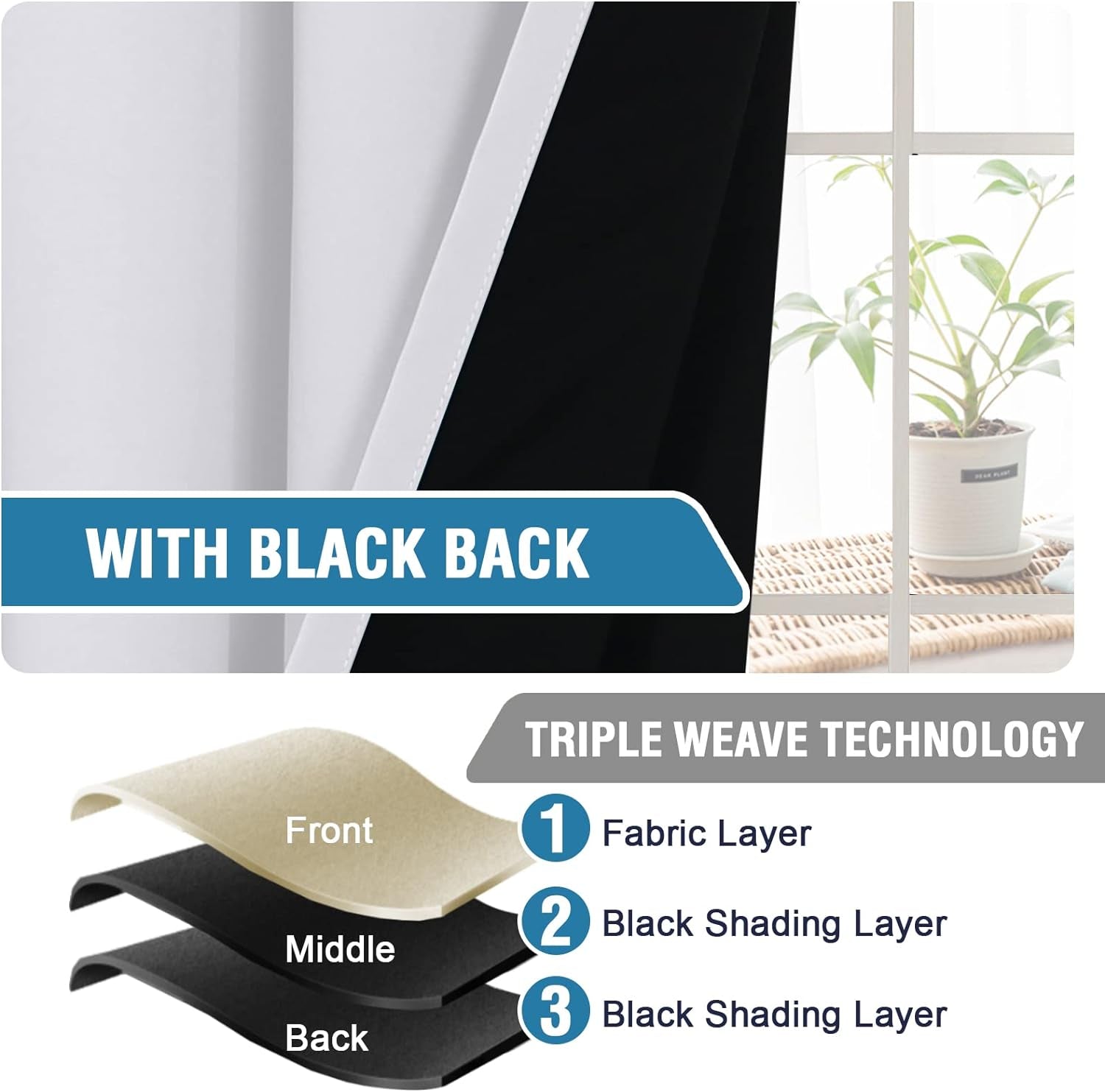 H.VERSAILTEX 100% Blackout Tie up Curtains for Bedroom Thermal Insulated Kitchen Curtains 45 Inches Long Rod Pocket Blackout Curtains for Small Window / Bathroom with Black Liner, White 42"W X 45"L  H.VERSAILTEX   