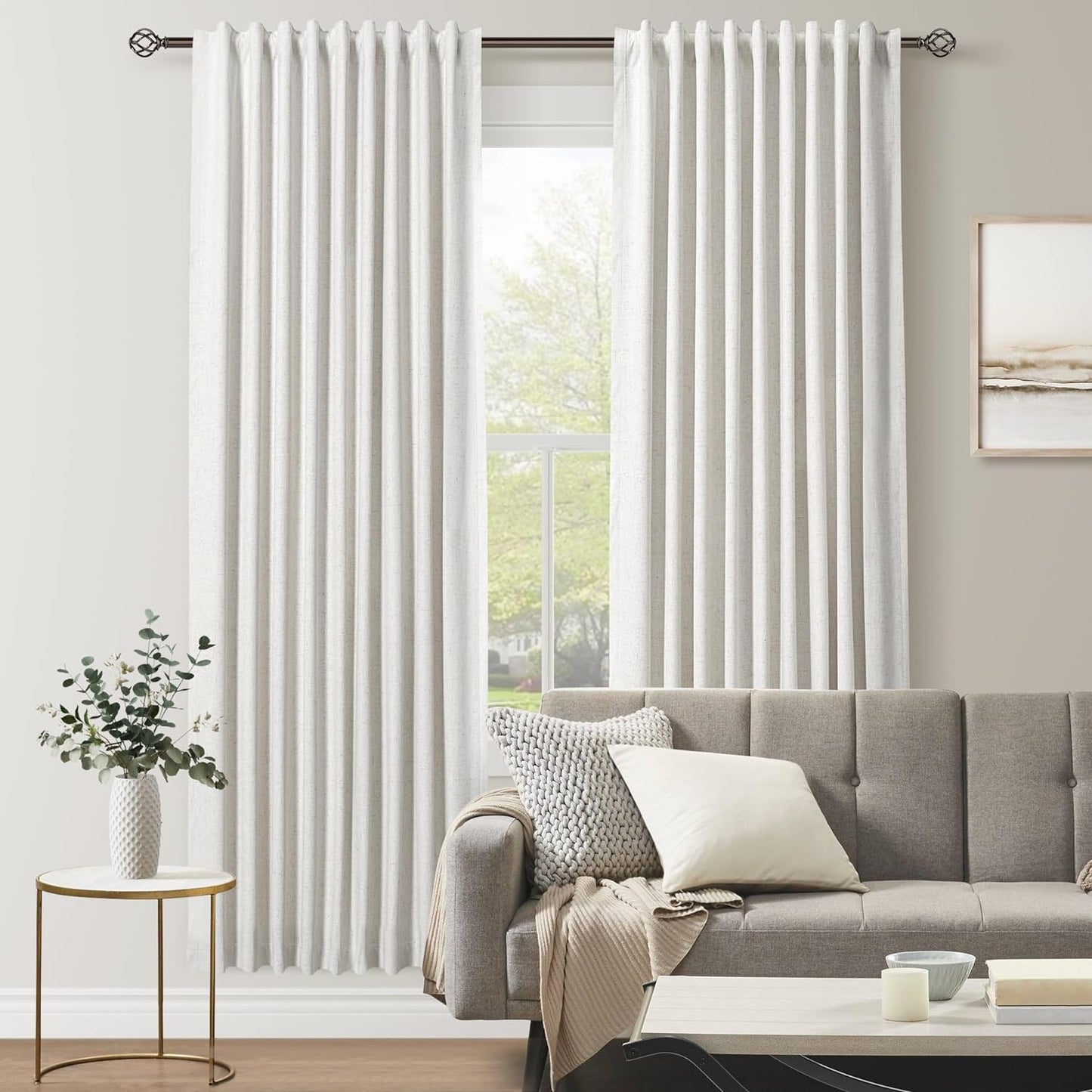 Cream Linen Black Out Curtains 80 Inch Length for Bedroom 2 Panel Set Back Tab Pocket Natural Room Darkening Window Blackout Curtains Modern Boho Thermal Insulated Drapes for Living Room 52X80  Nanspring Household   