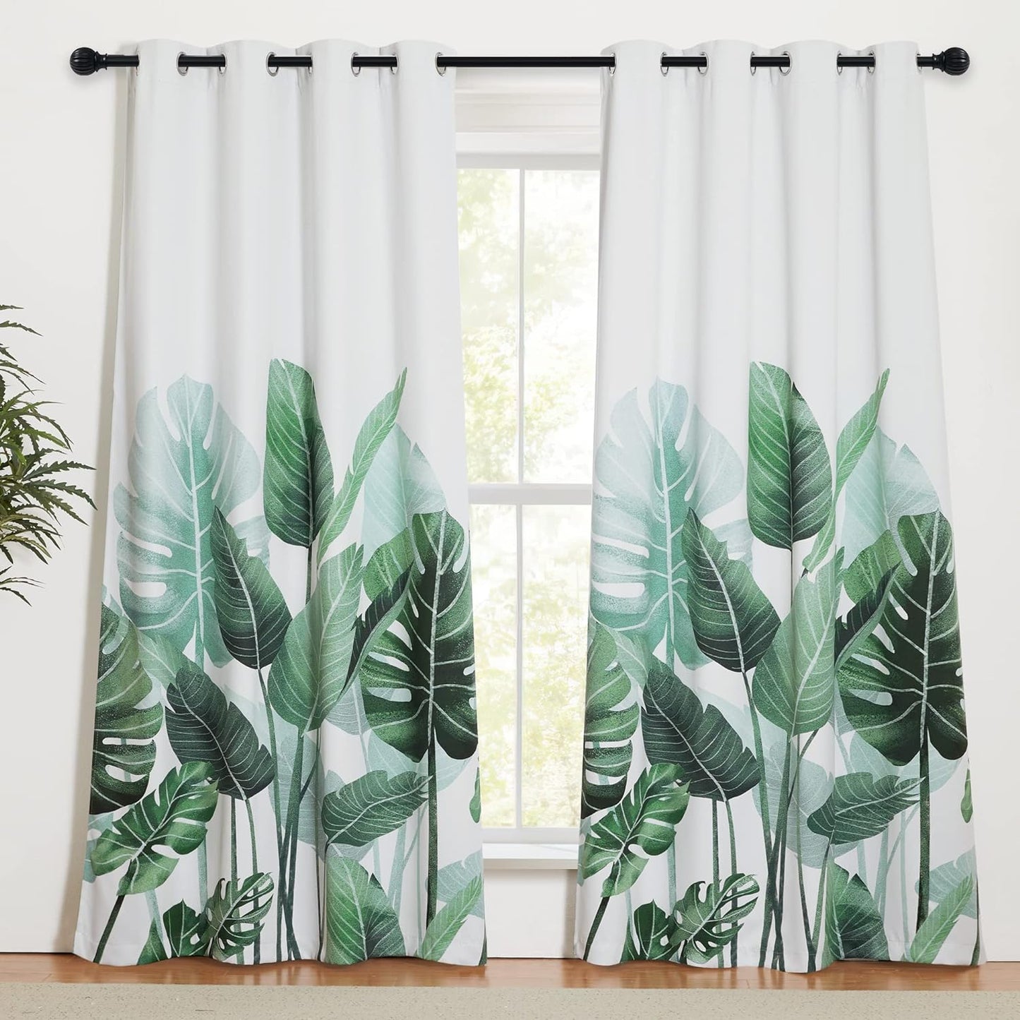 KGORGE Blackout Curtains for Bedroom, Farmhouse Tripical Leaves Pattern Curtains & Drapes Insulating Privacy Window Treatment for Dining Living Room Office Studio, W52 X L63 Inch, 2 Panels  KGORGE Polyester W52 X L84 | Pair 