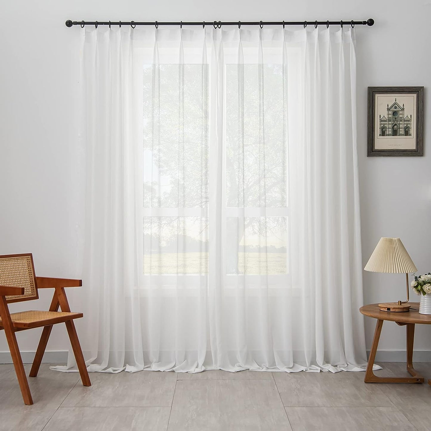 LUGOTAL Pinch Pleated Drapes 108 Inches Long 1 Panel off White Chiffon Sheer Curtains for Living Room and Bedroom Semi-Sheer Light Filtering Curtains & Drapes for Sliding Glass Door, W52 X L108  LUGOTAL   