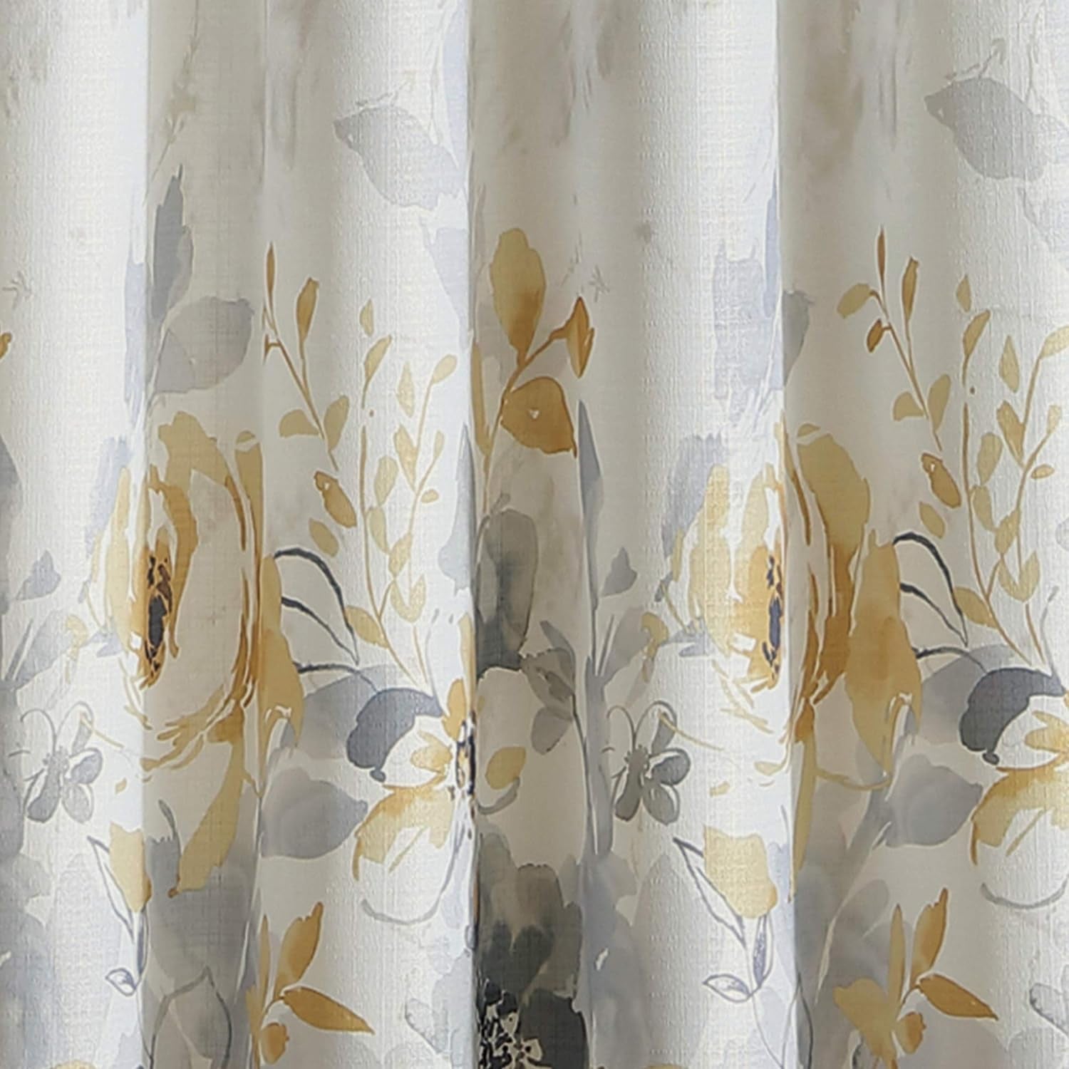 CHF Watercolor Floral Print Flip over Rod Pocket Single Curtain Panel, 84 In, Gold  CHF Industries   