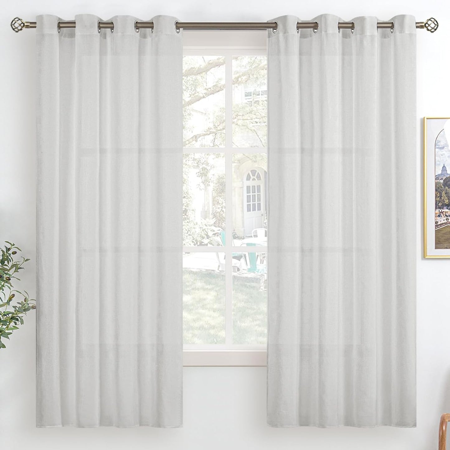 Bgment Natural Linen Look Semi Sheer Curtains for Bedroom, 52 X 54 Inch White Grommet Light Filtering Casual Textured Privacy Curtains for Bay Window, 2 Panels  BGment Light Grey 52W X 63L 
