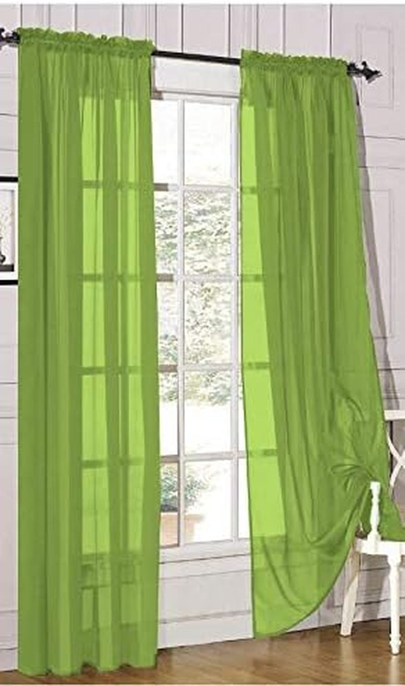 2 Piece Sheer Luxury Curtain Panel Set for Kitchen/Bedroom/Backdrop 84" Inches Long (White )  Jasmine Linen Lime  