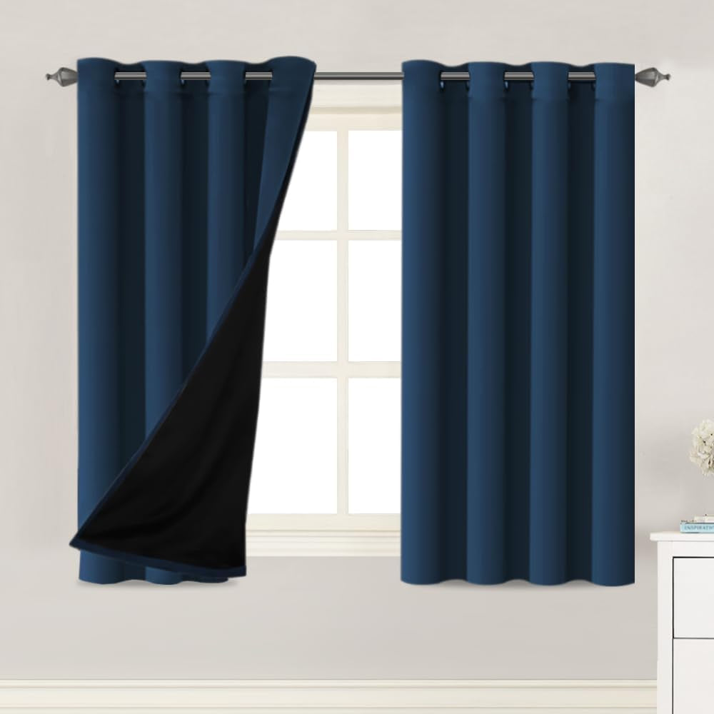 H.VERSAILTEX Blackout Curtains with Liner Backing, Thermal Insulated Curtains for Living Room, Noise Reducing Drapes, White, 52 Inches Wide X 96 Inches Long per Panel, Set of 2 Panels  H.VERSAILTEX Navy 52"W X 63"L 