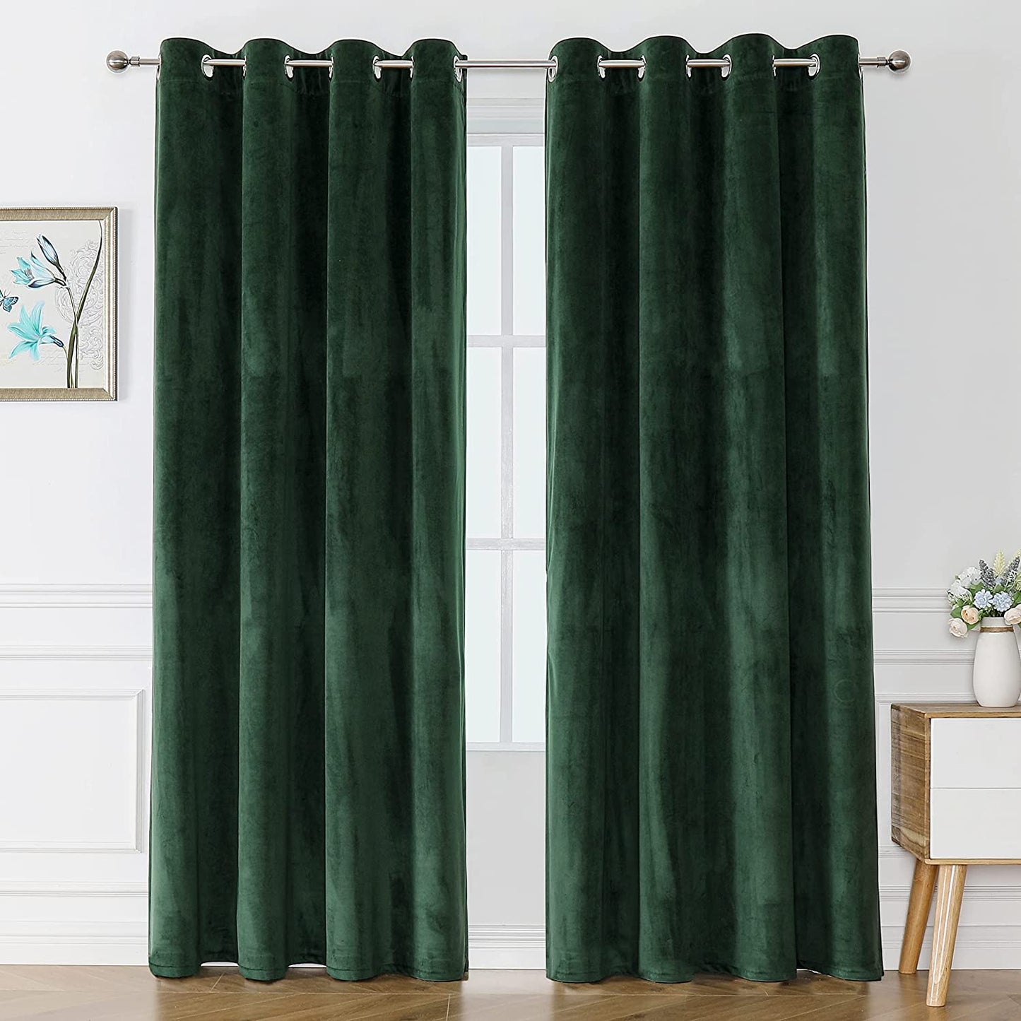 Victree Velvet Curtains for Bedroom, Blackout Curtains 52 X 84 Inch Length - Room Darkening Sun Light Blocking Grommet Window Drapes for Living Room, 2 Panels, Navy  Victree Dark Green 52 X 96 Inches 
