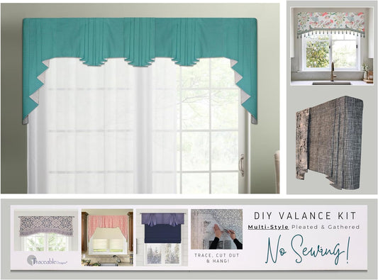 Multi-Style Swag Valance Kit, Use a 1" Curtain Rod, Includes Pleated & Gathered Options, No Sewing, DIY Home