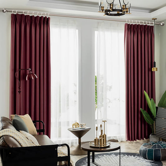 Pinch Pleat Solid Thermal Insulated 95% Burgundyout Patio Door Curtain Panel Drape for Traverse Rod and Track, Burgundy 52" W X 102" L (One Panel)