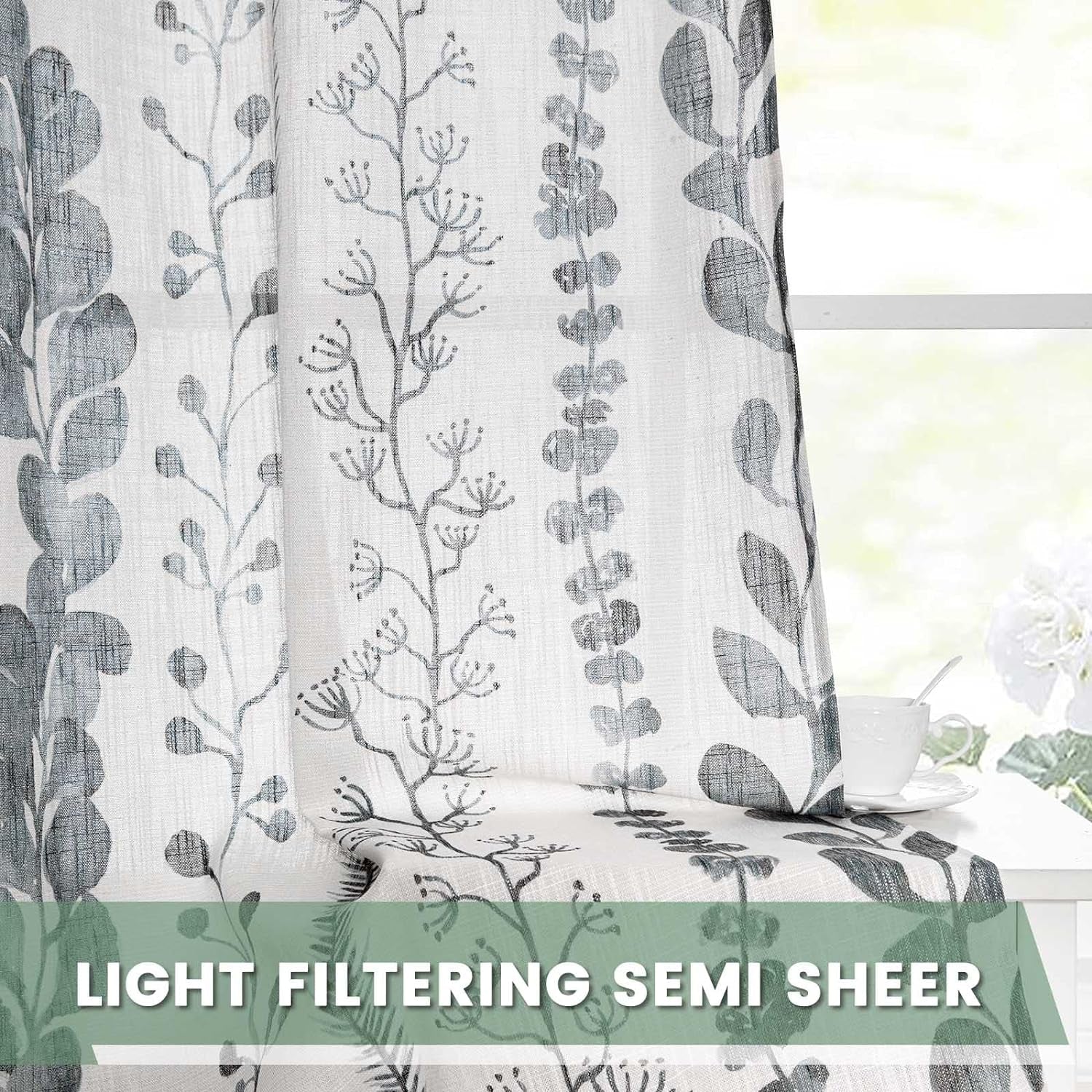 Boho Curtains for Living Room Light Filtering Privacy Protection Cotton Curtains 84 Inch Length 2 Panels Bohemian Linen Style Back Tab Window Leaf Print Classical Drapes for Dining Room  MEETSKY   