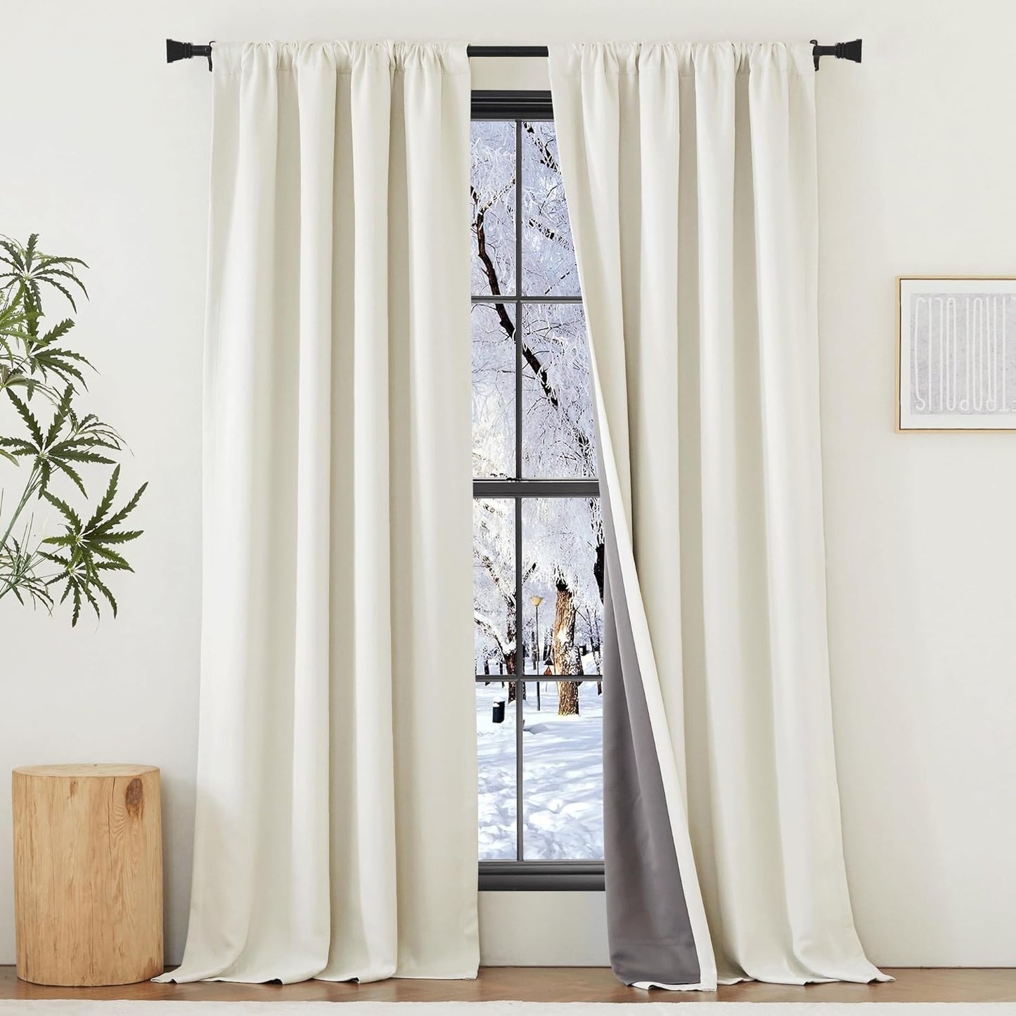 NICETOWN 2 Panels Faux Linen 100% Blackout Curtains for Living Room, Rod Pocket/Back Tab/Hook Belt Room Darkening Window Treatment with Liner Thermal Curtains for Bedroom, Natural, W50 X L96  NICETOWN   