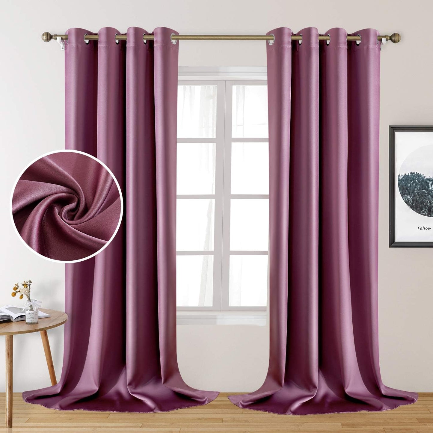 HOMEIDEAS Gold Blackout Curtains, Faux Silk for Bedroom 52 X 84 Inch Room Darkening Satin Thermal Insulated Drapes for Window, Indoor, Living Room, 2 Panels  HOMEIDEAS Lavender 52" X 108" 