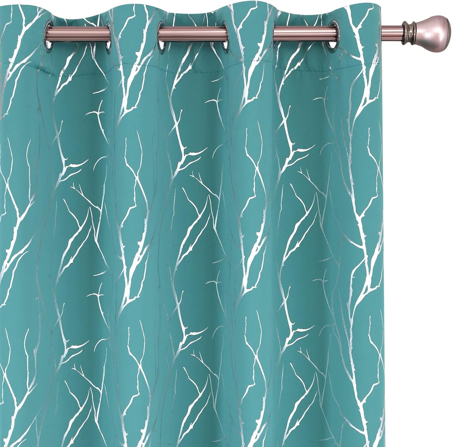 SMILE WEAVER Black Blackout Curtains for Bedroom 72 Inch Long 2 Panels,Room Darkening Curtain with Gold Print Design Noise Reducing Thermal Insulated Window Treatment Drapes for Living Room  SMILE WEAVER Tree Branch-Turquoise 52Wx84L 