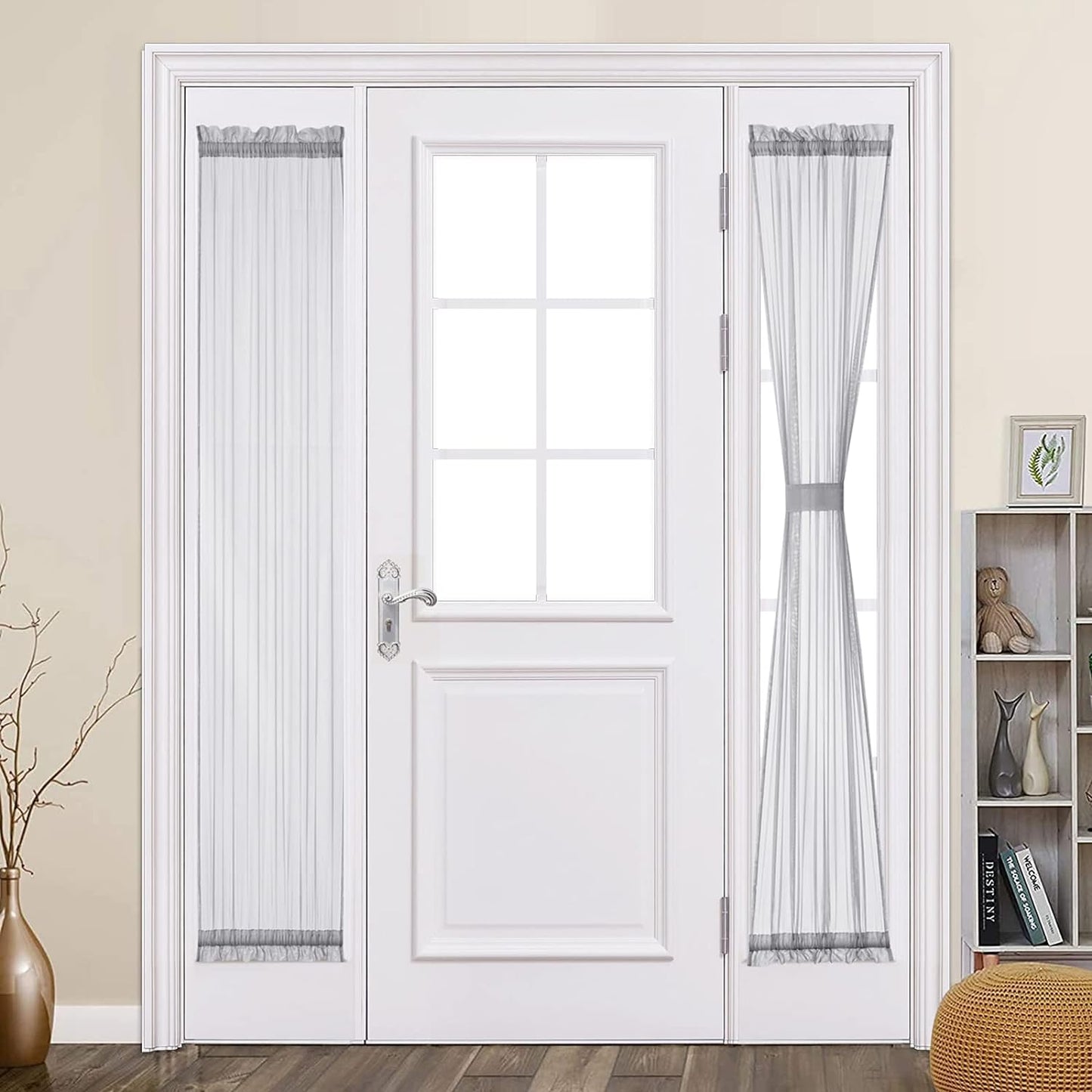 MIULEE French Door Sheer Curtains for Front Back Patio Glass Door Light Filtering Window Treatment with 2 Tiebacks 54 Wide and 72 Inches Length, White, Set of 2  MIULEE Light Grey 25"W X 72"L 