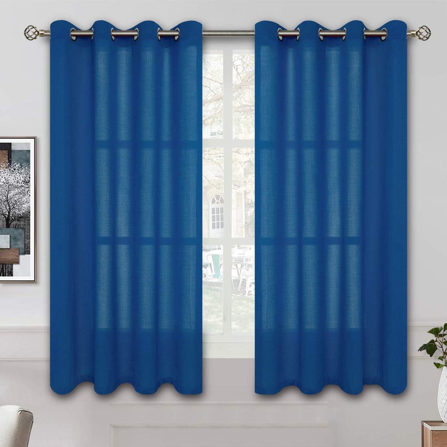 Bgment Natural Linen Look Semi Sheer Curtains for Bedroom, 52 X 54 Inch White Grommet Light Filtering Casual Textured Privacy Curtains for Bay Window, 2 Panels  BGment Classic Blue 52W X 45L 