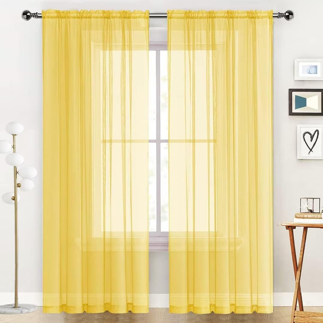 Spacedresser Basic Rod Pocket Sheer Voile Window Curtain Panels White 1 Pair 2 Panels 52 Width 84 Inch Long for Kitchen Bedroom Children Living Room Yard(White,52 W X 84 L)  Lucky Home Yellow 52 W X 63 L 