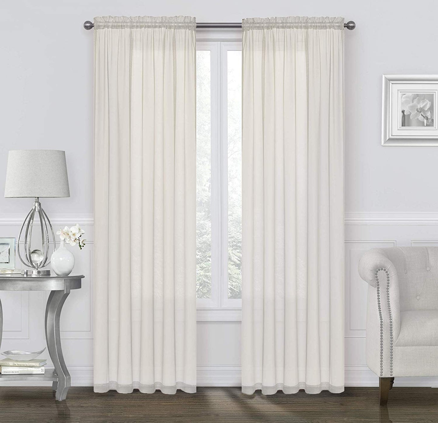 Goodgram 2 Pack: Basic Rod Pocket Sheer Voile Window Curtain Panels - Assorted Colors (White, 84 In. Long)  Goodgram Ivory Contemporary 72 In. Long