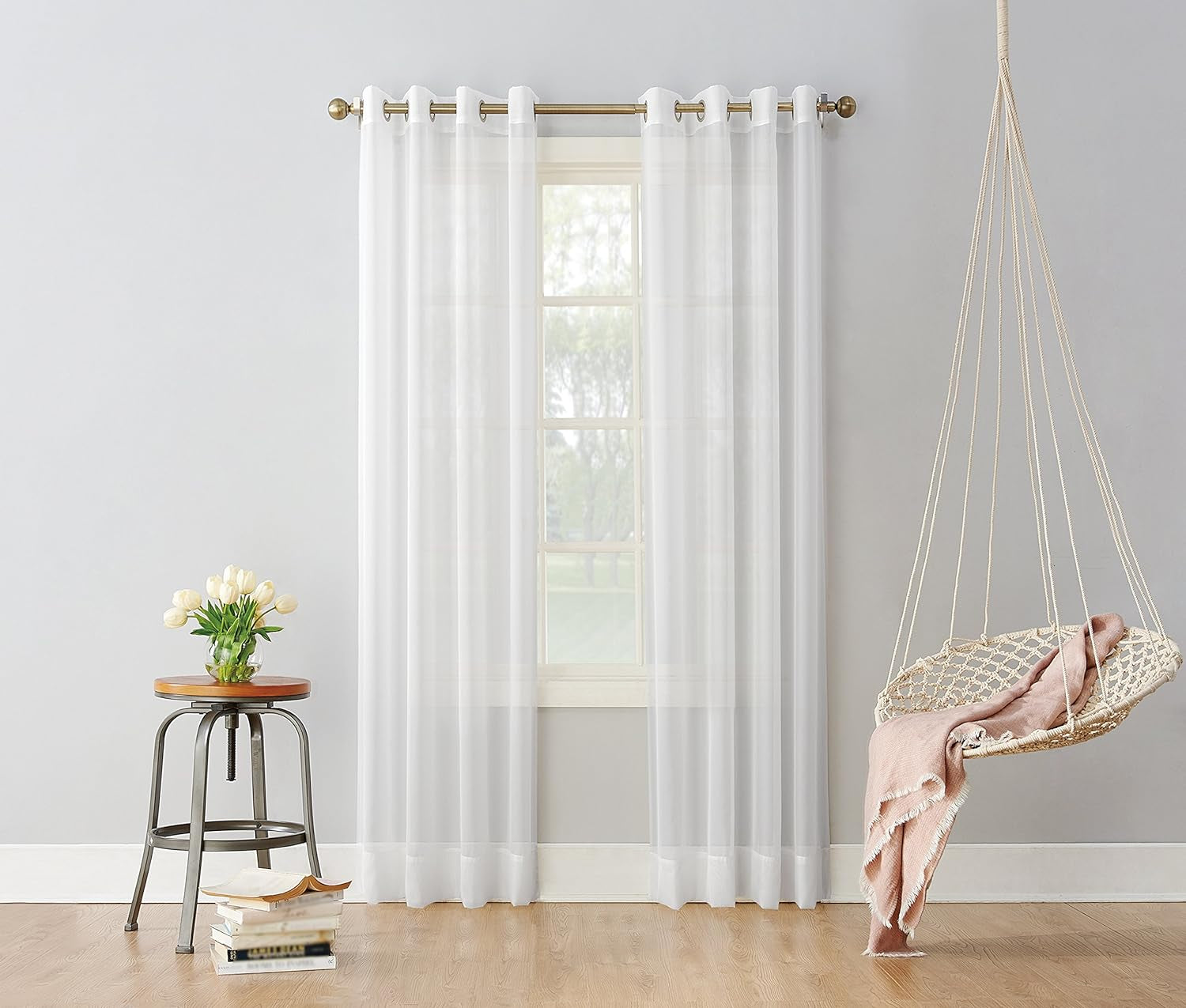 No. 918 Emily Sheer Voile Grommet Curtain Panel, 59" X 95", White  No. 918   