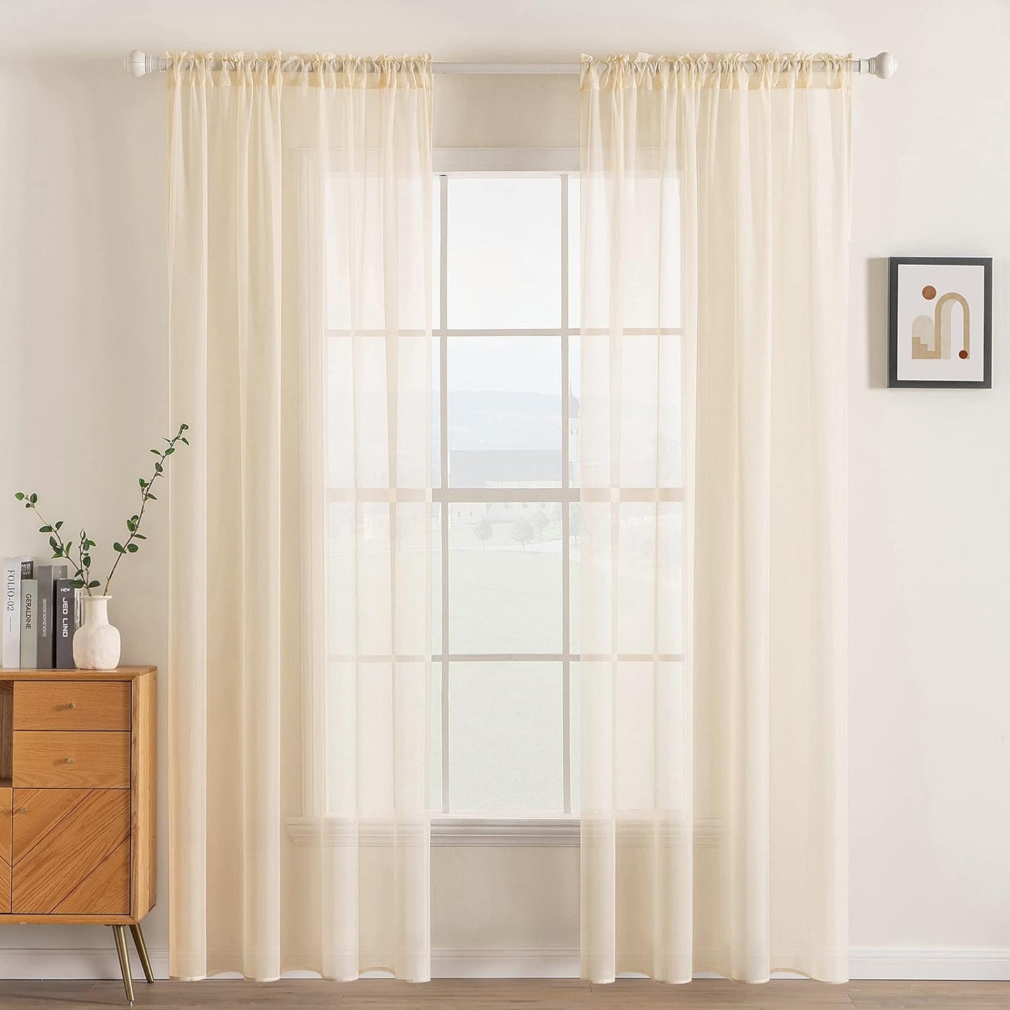 MIULEE White Sheer Curtains 96 Inches Long Window Curtains 2 Panels Solid Color Elegant Window Voile Panels/Drapes/Treatment for Bedroom Living Room (54 X 96 Inches White)  MIULEE Cream Beige 38''W X 72''L 