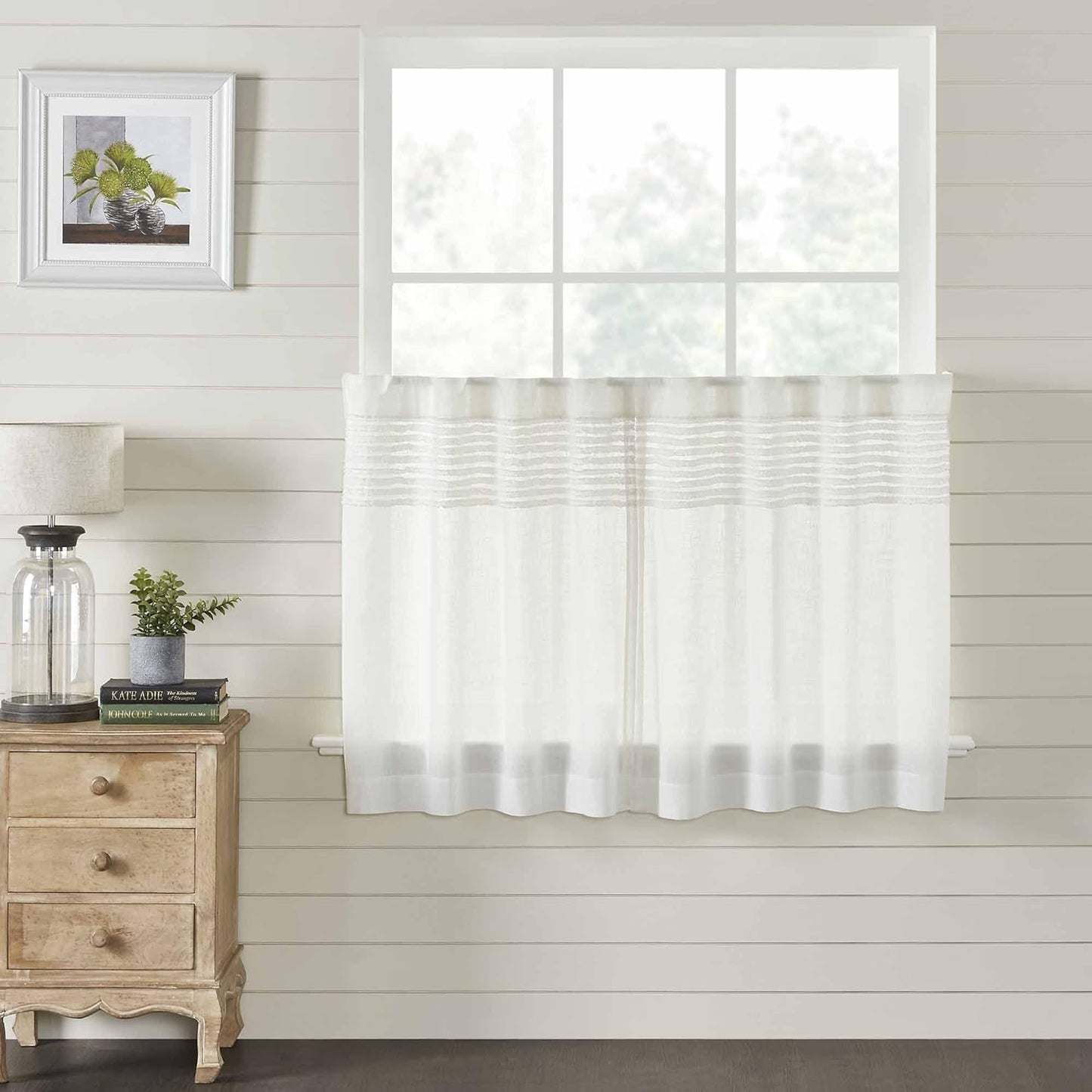 Kathryn Tier Curtains, Set of 2, 24" Long, Ruffled Curtains in a Linen-Look Soft White Cotton Semi-Sheer Fabric, Farmhouse, Cottage, Country Style Sheer Kitchen Café Curtains  Piper Classics 36" Tiers  