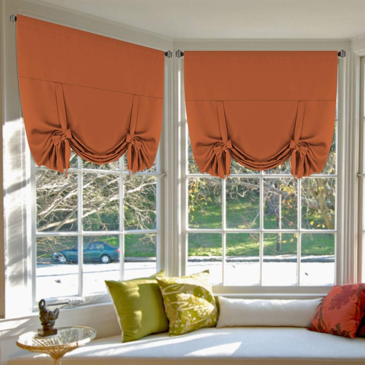 H.VERSAILTEX Tie up Curtain Thermal Insulated Room Darkening Rod Pocket Valance for Bedroom (Coral, 1 Panel, 42 Inches W X 63 Inches L)  H.VERSAILTEX Orange W42" X L63" 2-Pack 
