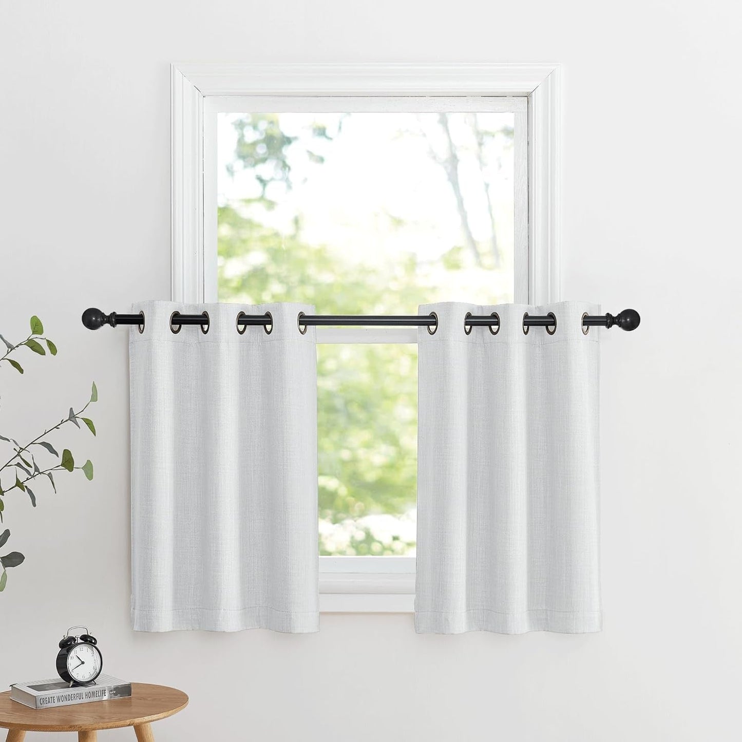 NICETOWN Linen Curtain Valances for Living Room 30 Inch Length 2 Panels, Grommet Top Light Blocking Room Darkening Curtains Thermal Insulated Window Tiers for Barhtoom Window, Angora, W50 X L30