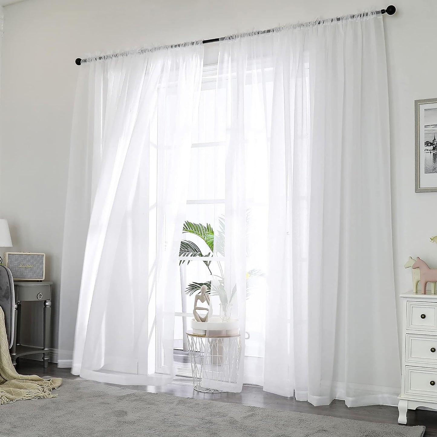 OVZME Sheer White Curtains 63 Inches Length Window Treatment for Kitchen, Elegant Airy Transparent Curtain Draperies Rod Pocket for Kids Living Room, 2 Pair 4 Panels, Each 42 Width 63 Length  OVZME White 42W X 84L 