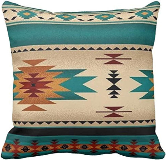 Emvency Throw Pillow Cover Tribal Fabric Print Turquoise Blue Hue Decorative Pillow Case Western Home Decor Square 16 X 16 Inch Cushion Pillowcase