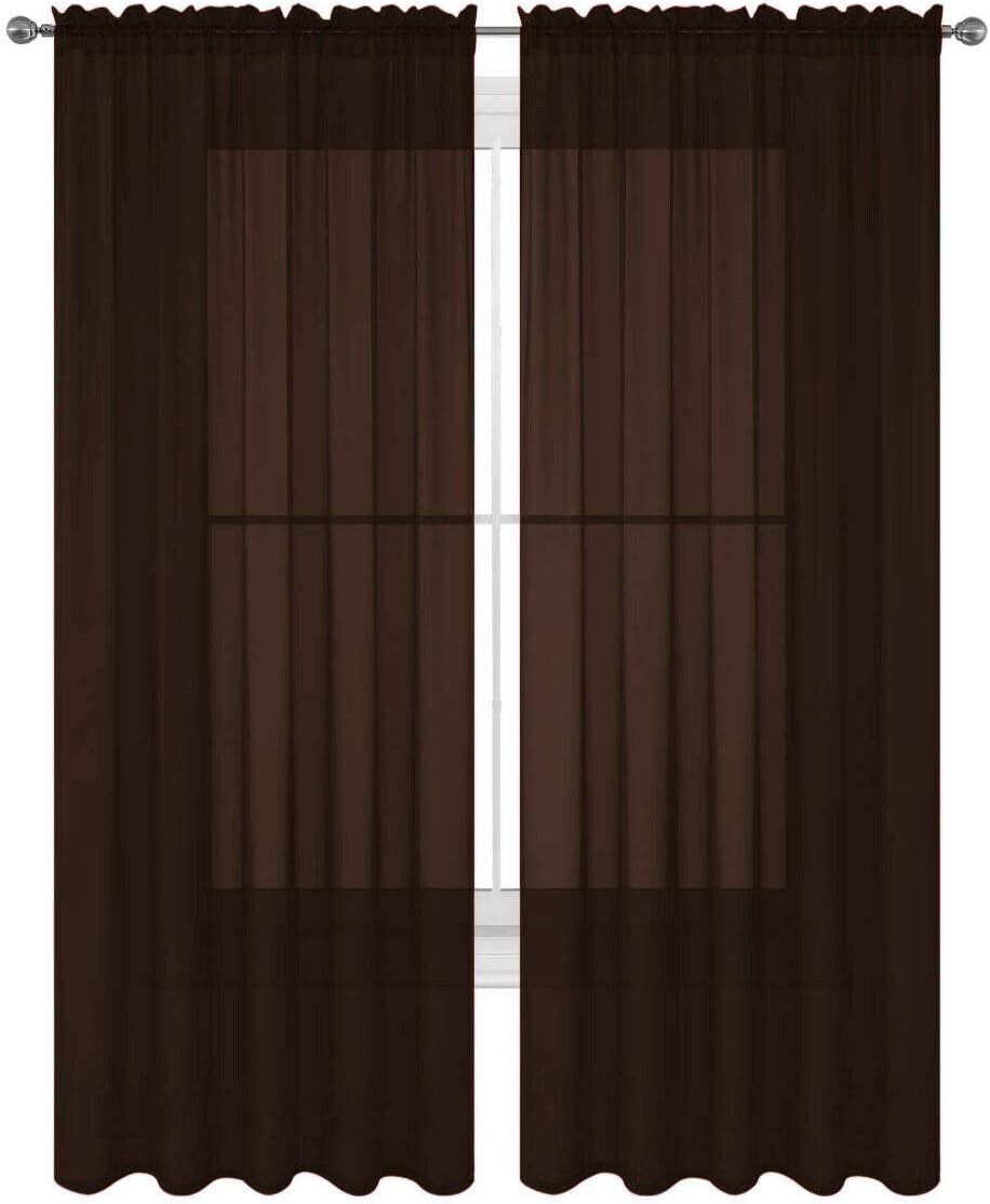 2 Piece Sheer Luxury Curtain Panel Set for Kitchen/Bedroom/Backdrop 84" Inches Long (White )  Jasmine Linen Brown  