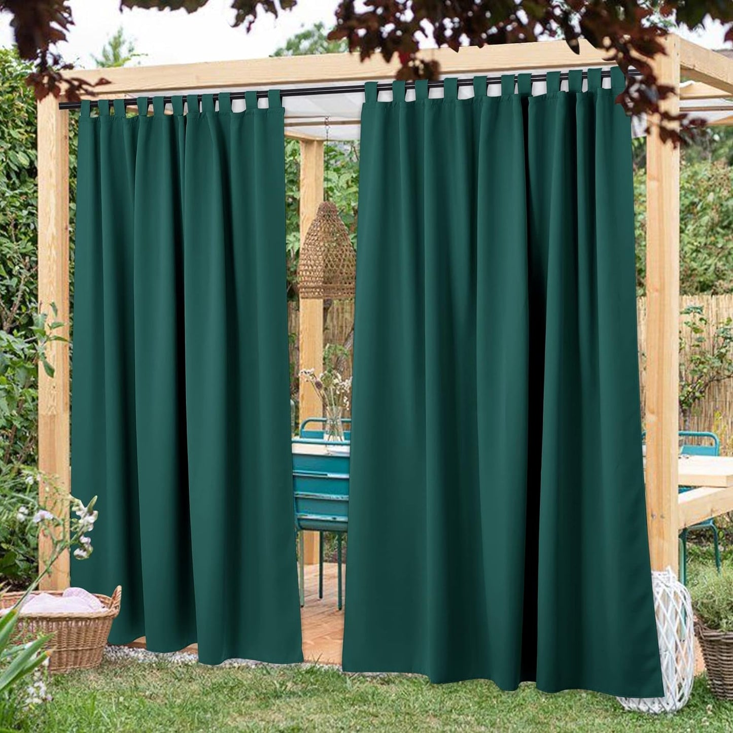 NICETOWN 2 Panels Outdoor Patio Curtainss Waterproof Room Darkening Drapes, Detachable Sticky Tab Top Thermal Insulated Privacy Outdoor Dividers for Porch/Doorway, Biscotti Beige, W52 X L84  NICETOWN Hunter Green W84 X L95 