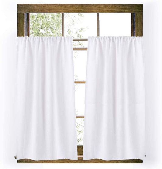 Valea Home Soft Burlap Short Curtains Rustic Natural Rod Pocket Curtain Panels for Small Window 45 Inch Length Cafe Kitchen Curtains, 2 Panels, White  Valea Home White 26"Wx45"L 