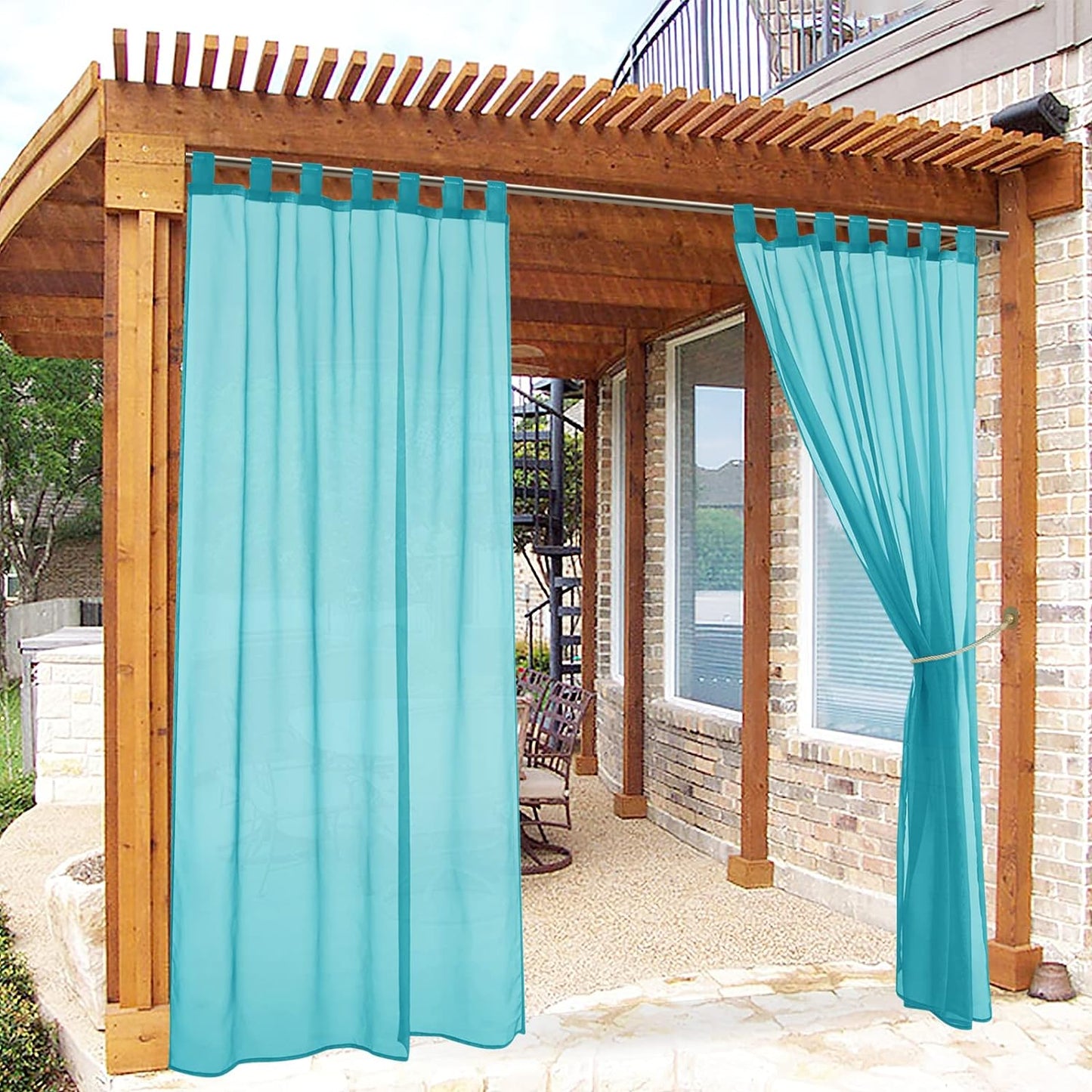 RYB HOME Outdoor Curtain for Patio, Detachable Sticky Tab Top for Easy Hanging & Unsling, Waterproof outside Porch White Sheer Drape Indoor Outdoor Deck, 1 Curtain Rope, W 54 X L 84 Inch Long  RYB HOME Teal W 54 X L 108 