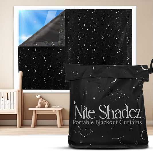 Portable Blackout Curtains (60" X 80") - Travel Blackout Curtains for Baby Nursery W/Stars - Portable Blackout Shades W/Uv & Thermal Protection - 20 Stick on Suctions & Velcro Blackout Window Cover  Nite Shadez   