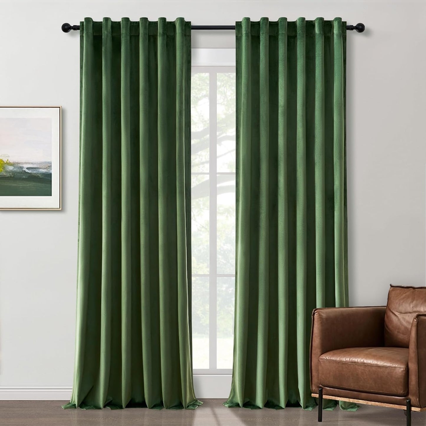 Topfinel Olive Green Velvet Curtains 84 Inches Long for Living Room,Blackout Thermal Insulated Curtains for Bedroom,Back Tab Modern Window Treatment for Living Room,52X84 Inch Length,Olive Green  Top Fine Moss Green 52" X 84" 