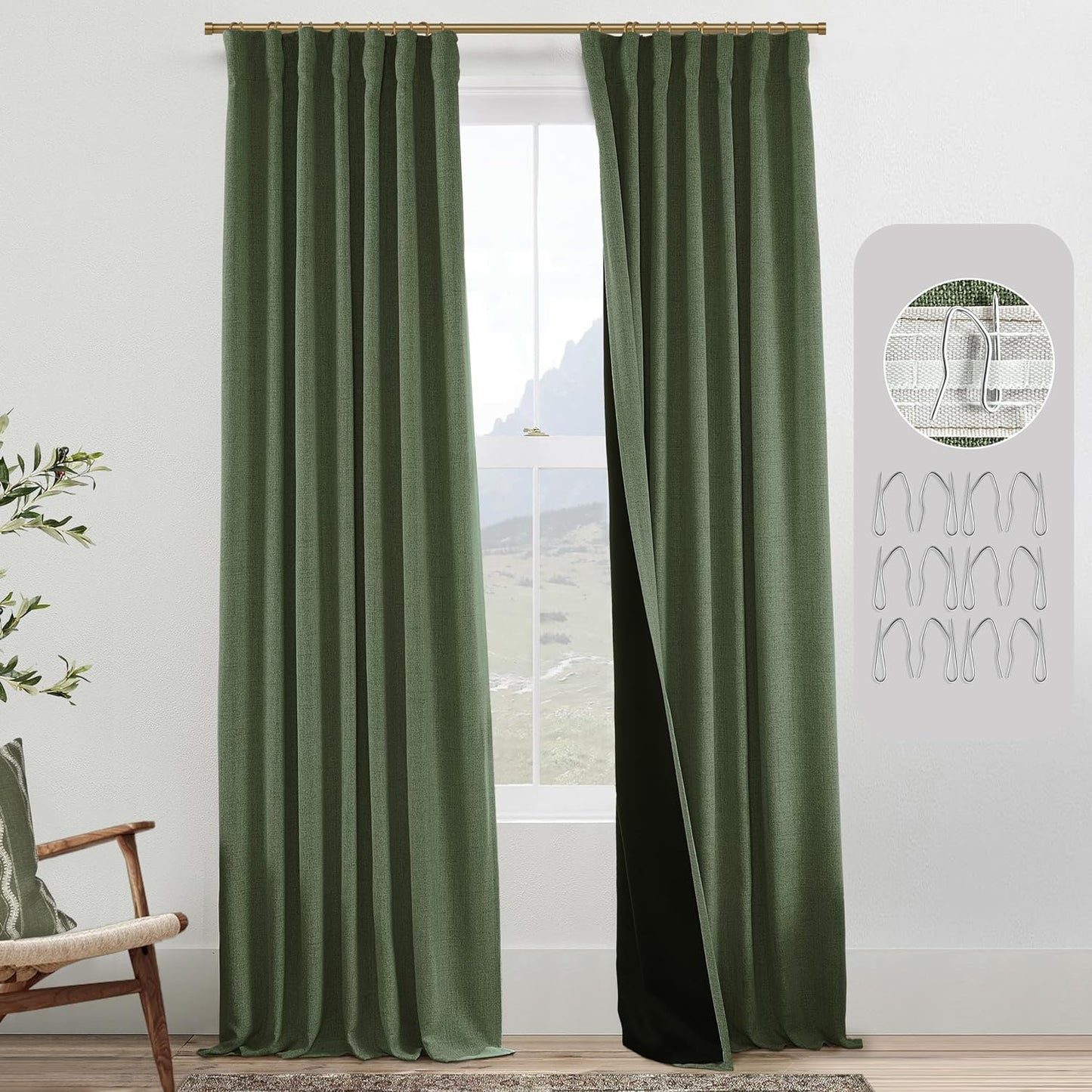 Sage Green Blackout Curtains 84 Inch Length 2 Panels Set for Bedroom Linen Aesthetic Boho Greyish Light Green Window Room Darkening Curtains for Living Room Kids Boys Room,Back Tab Pleated,84 in Long  PANELSBURG Olive Green 50"W X 102"L 