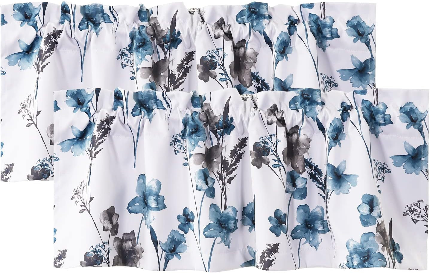 H.VERSAILTEX 100% Blackout Curtains for Bedroom Cattleya Floral Printed Drapes 84 Inches Long Leah Floral Pattern Full Light Blocking Drapes with Black Liner Rod Pocket 2 Panels, Navy/Taupe  H.VERSAILTEX Grey/Blue 52"W X 18"L 