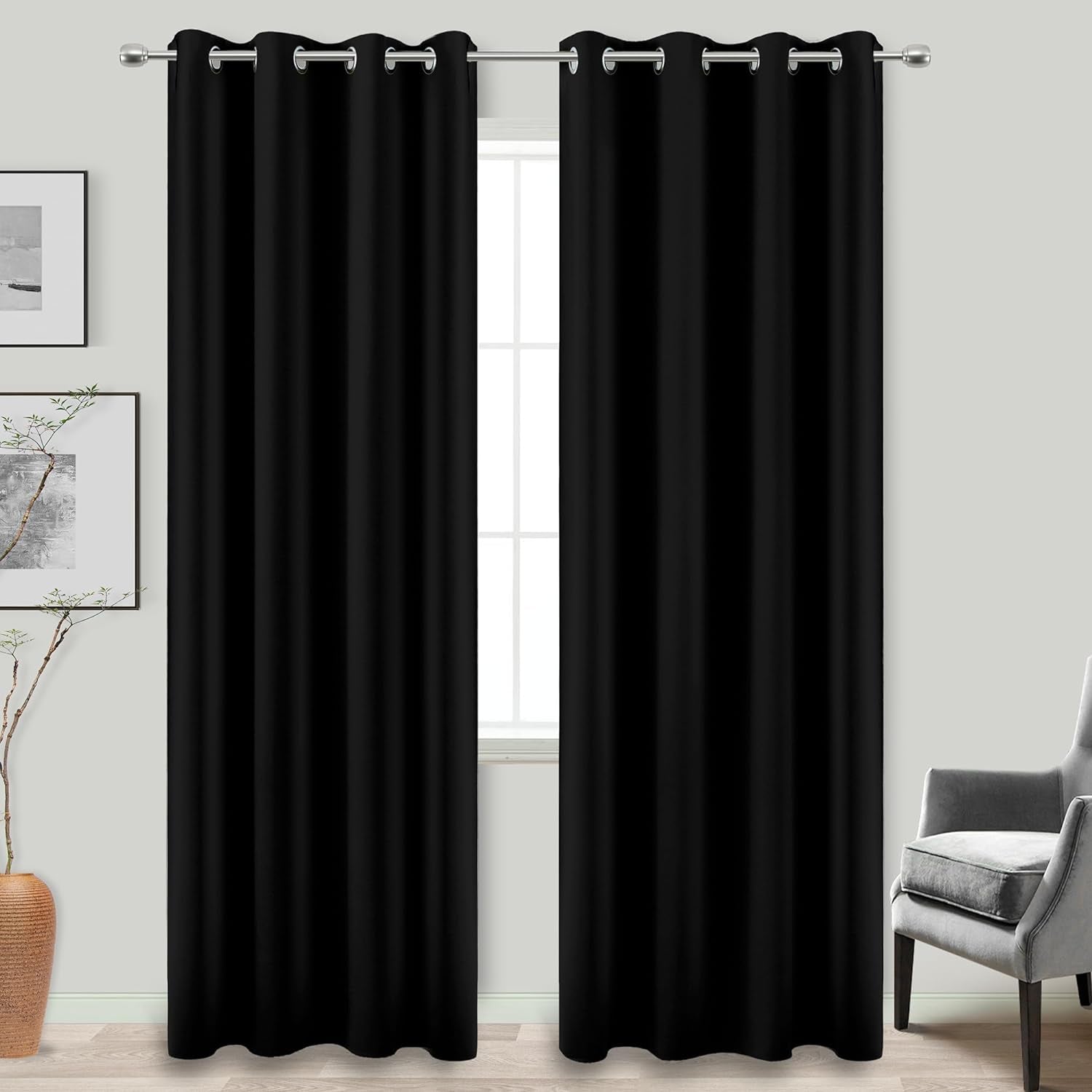 KOUFALL Black Room Darkening Blackout Curtains and Ombre Sheer Curtains Bundle for Living Room Bedroom  KOUFALL   