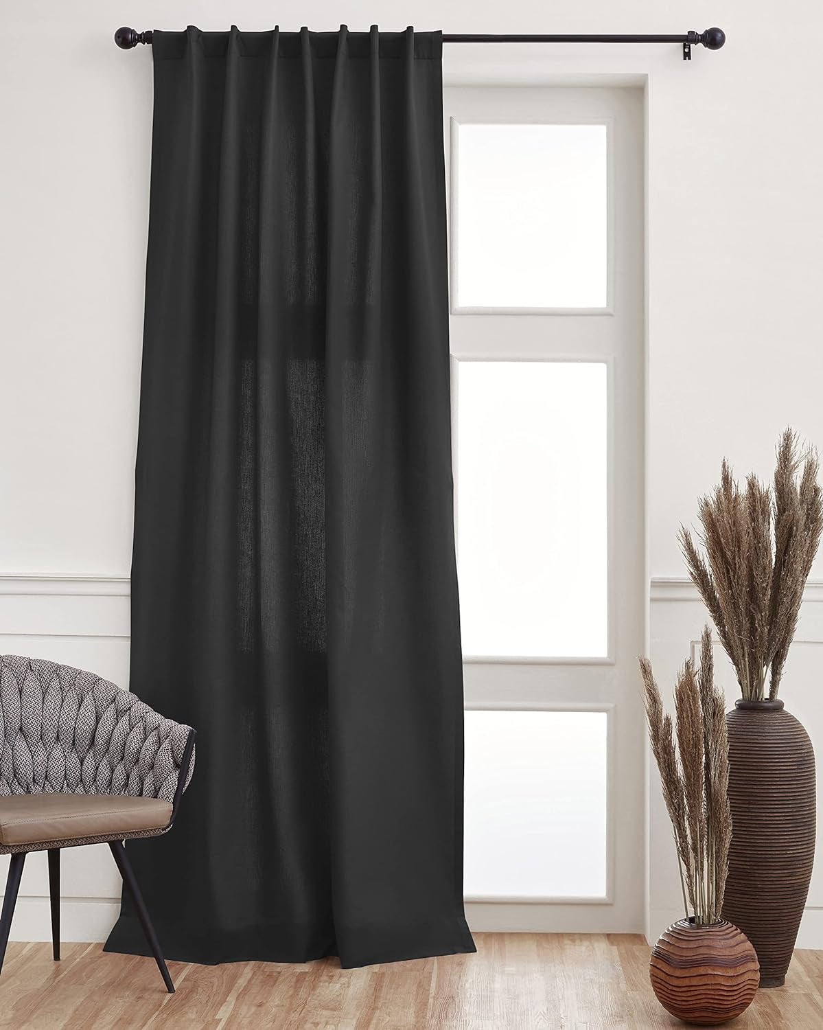 Solino Home Cotton Linen Curtain Ivory – 52 X 54 Inch Curtain with Rod Pocket and Hidden Tab – 2 in 1 Hanging Style Curtain for Living Room, Indoor, Outdoor  Solino Home Black 52 X 96 Inch 