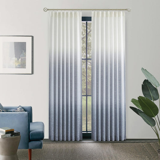 Central Park Ombre Pinch Pleat Curtain Panels Rayon Blend Textured Semi Sheer Window Treatment Drape with Backtab for Living Room Bedroom, Cream White to Indigo Blue, 40" Wx84 L, 2 Panels  Central Park Indigo Blue 40"X84"X2 
