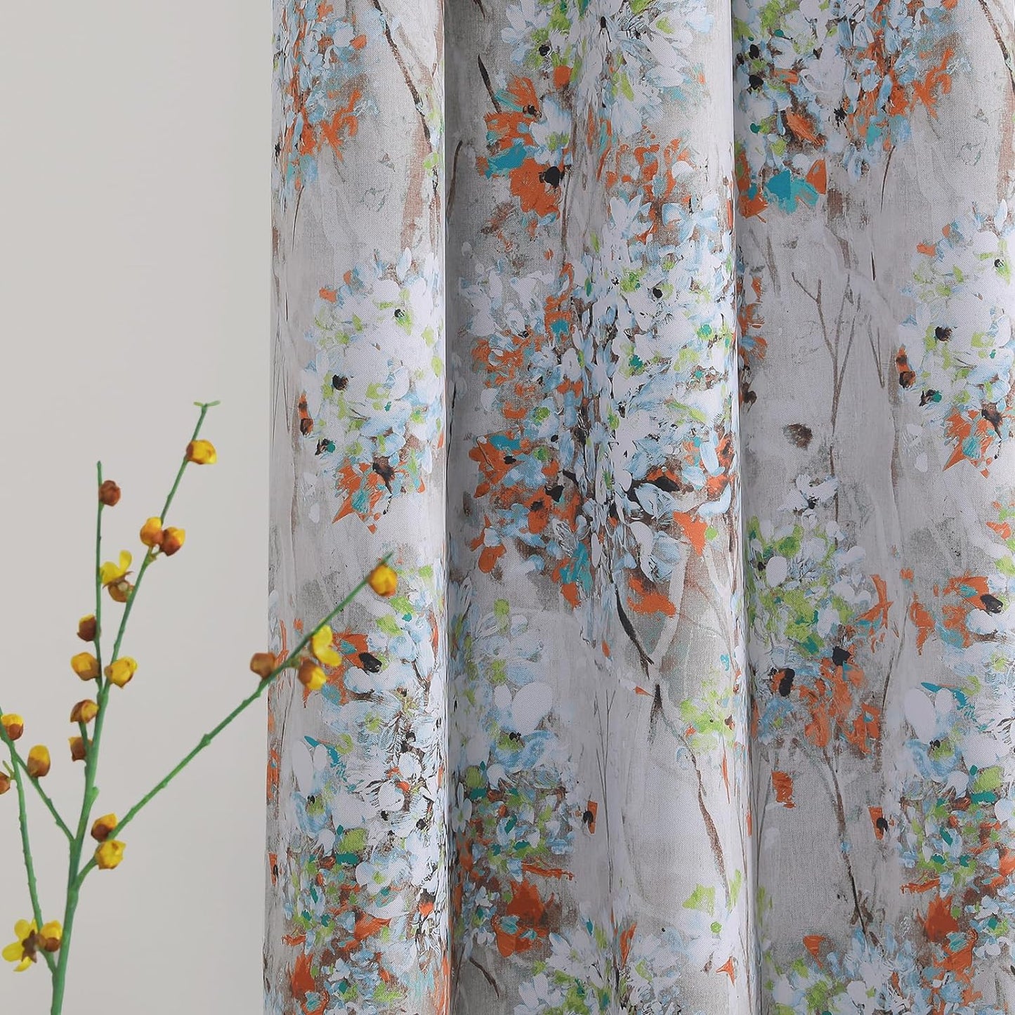 MYSKY HOME Floral Blackout Curtains 84 Inches Long 2 Panels Pink and Blue Floral Thermal Insulated Ink Vintage Flower Printed Window Grommet for Bedroom Living Room  MYSKYTEX B-Green  Orange 52''W X 90''L 