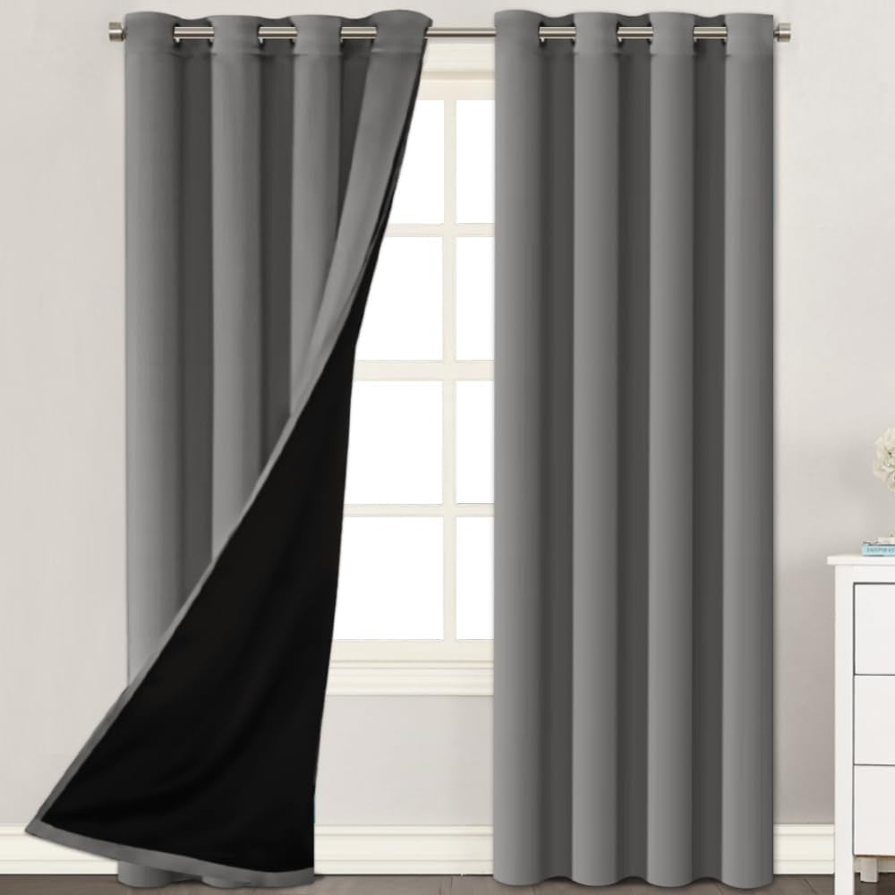 H.VERSAILTEX Blackout Curtains with Liner Backing, Thermal Insulated Curtains for Living Room, Noise Reducing Drapes, White, 52 Inches Wide X 96 Inches Long per Panel, Set of 2 Panels  H.VERSAILTEX Grey 52"W X 96"L 