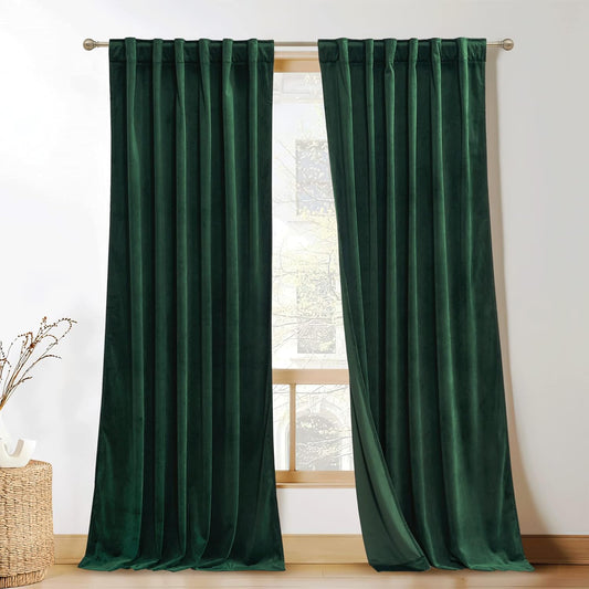 KGORGE Green Velvet Curtains 84 Inches Super Soft Room Darkening Thermal Insulating Window Curtains & Drapes for Bedroom Living Room Backdrop Holiday Christmas Decor, Hunter Green, W 52 X L 84, 2 Pcs  KGORGE Hunter Green W 52 X L 84 