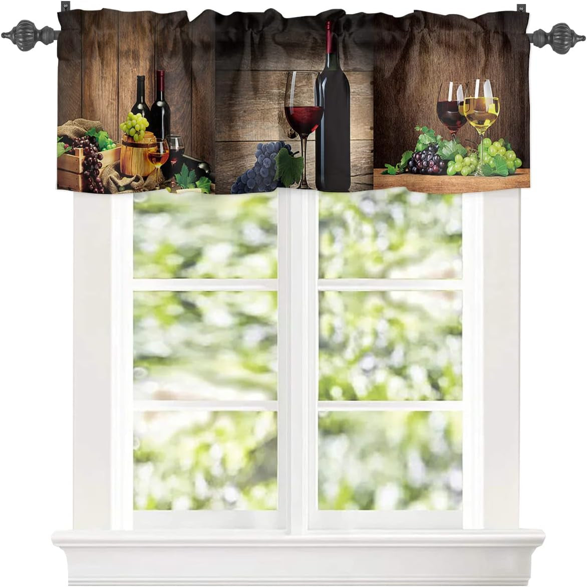 Farm Grape Wine Glass Tie up Curtain Valance for Windows,Wine Barrel Vintage Wooden Board Rod Pocket Valance Short Curtain Adjustable Tie-Up Shade Valances,Window Treatment for Living Room 60X18In