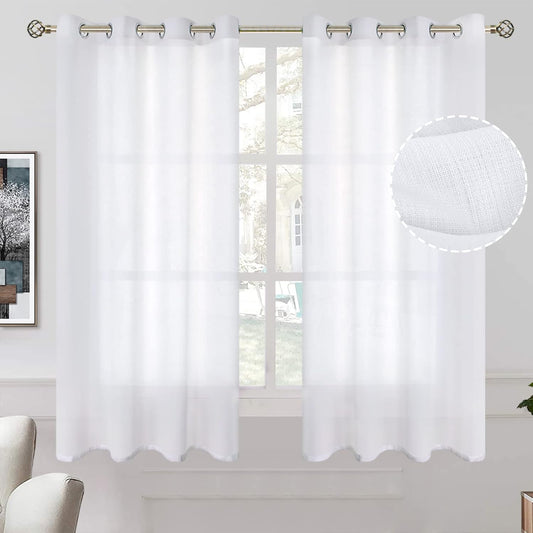 Bgment Natural Linen Look Semi Sheer White Curtains for Bedroom, 63 Inch Grommet Light Filtering Casual Textured Privacy Curtains for Living Room, 2 Panels, 52 X 63 Inch  BGment White 52W X 54L 