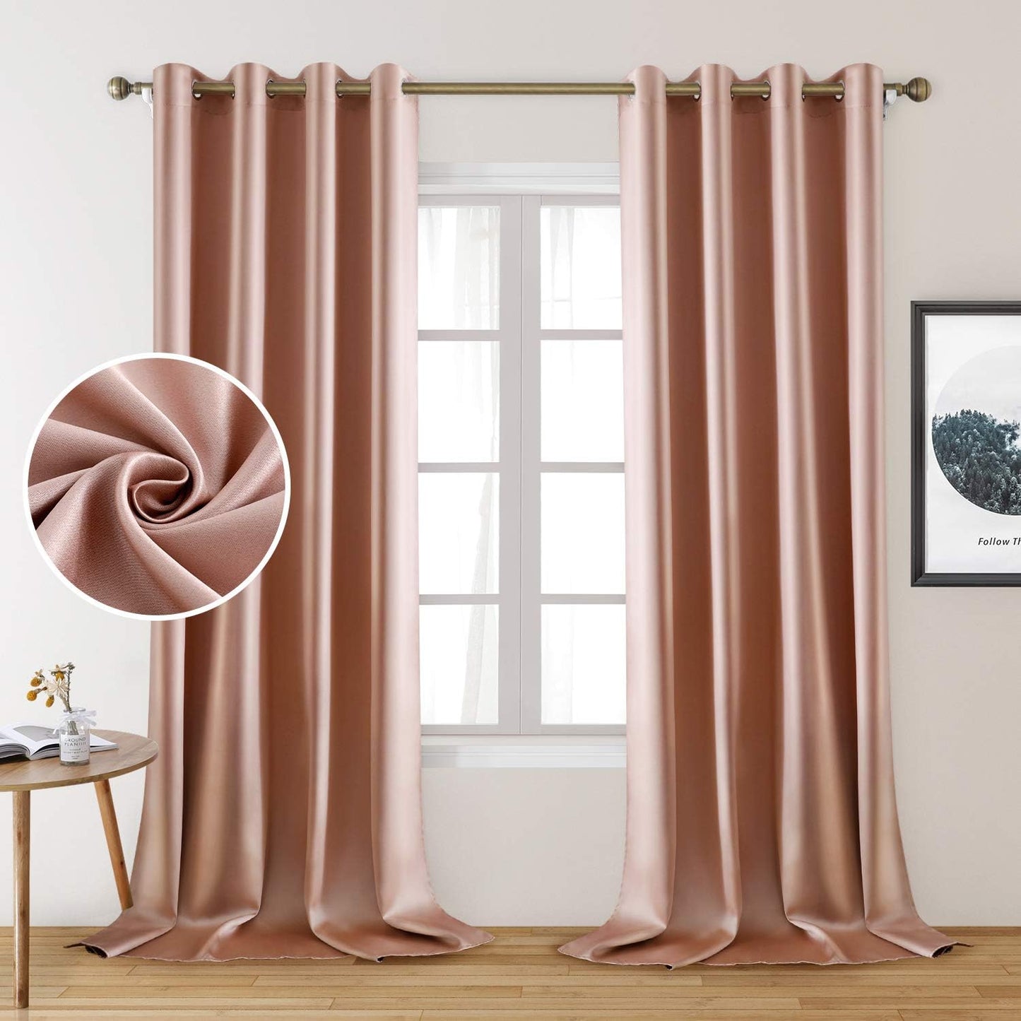 HOMEIDEAS Gold Blackout Curtains, Faux Silk for Bedroom 52 X 84 Inch Room Darkening Satin Thermal Insulated Drapes for Window, Indoor, Living Room, 2 Panels  HOMEIDEAS Blush Pink 52" X 108" 