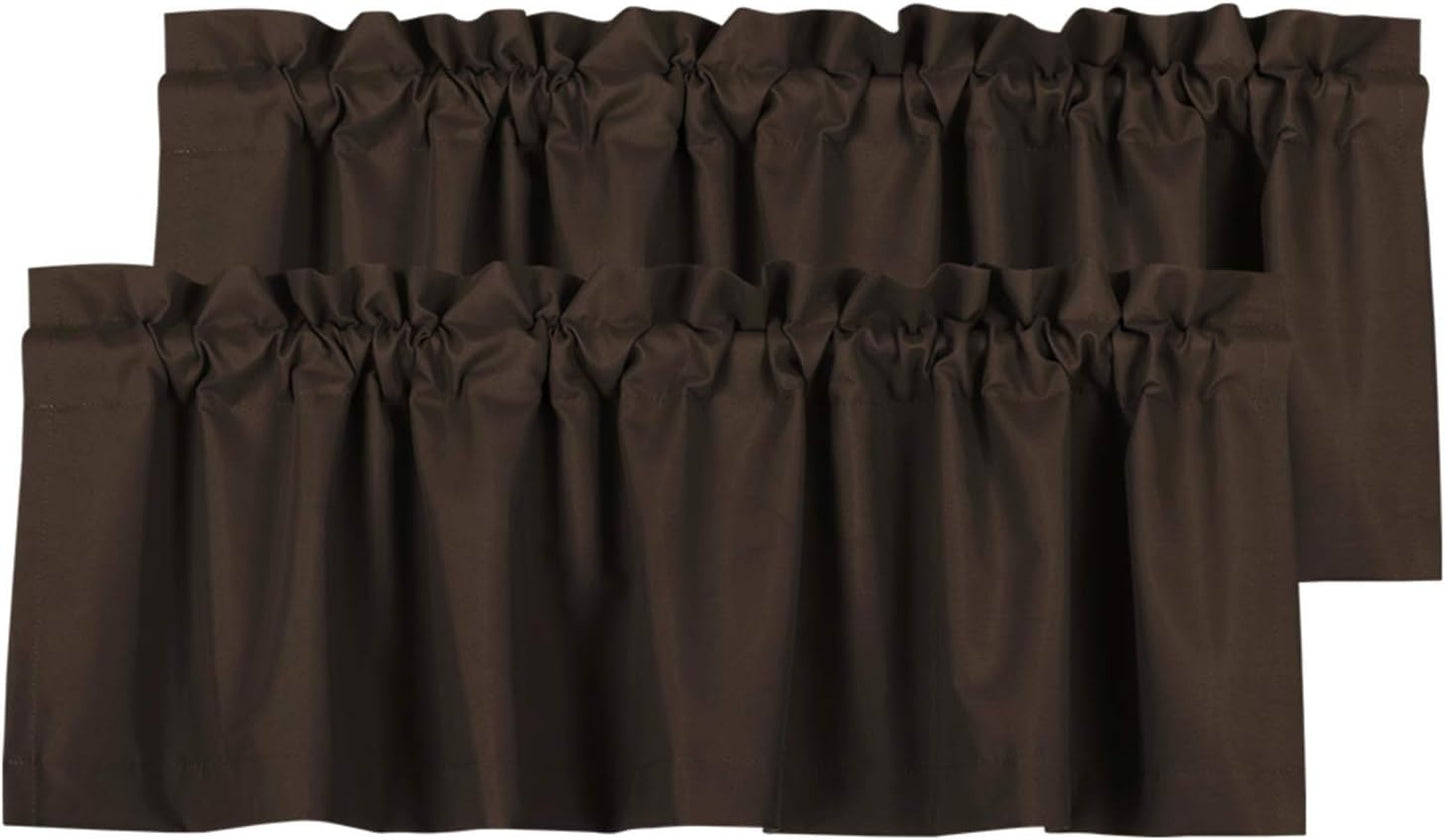 Valea Home Blackout Valance Curtains Waterproof Soft Rod Pocket Valance for Kitchen and Bathroom Window Room Darkening Valances for Bedroom, 52 Inch X 18 Inch, Black  Valea Home Coffee 52"X18"-2 Panels 