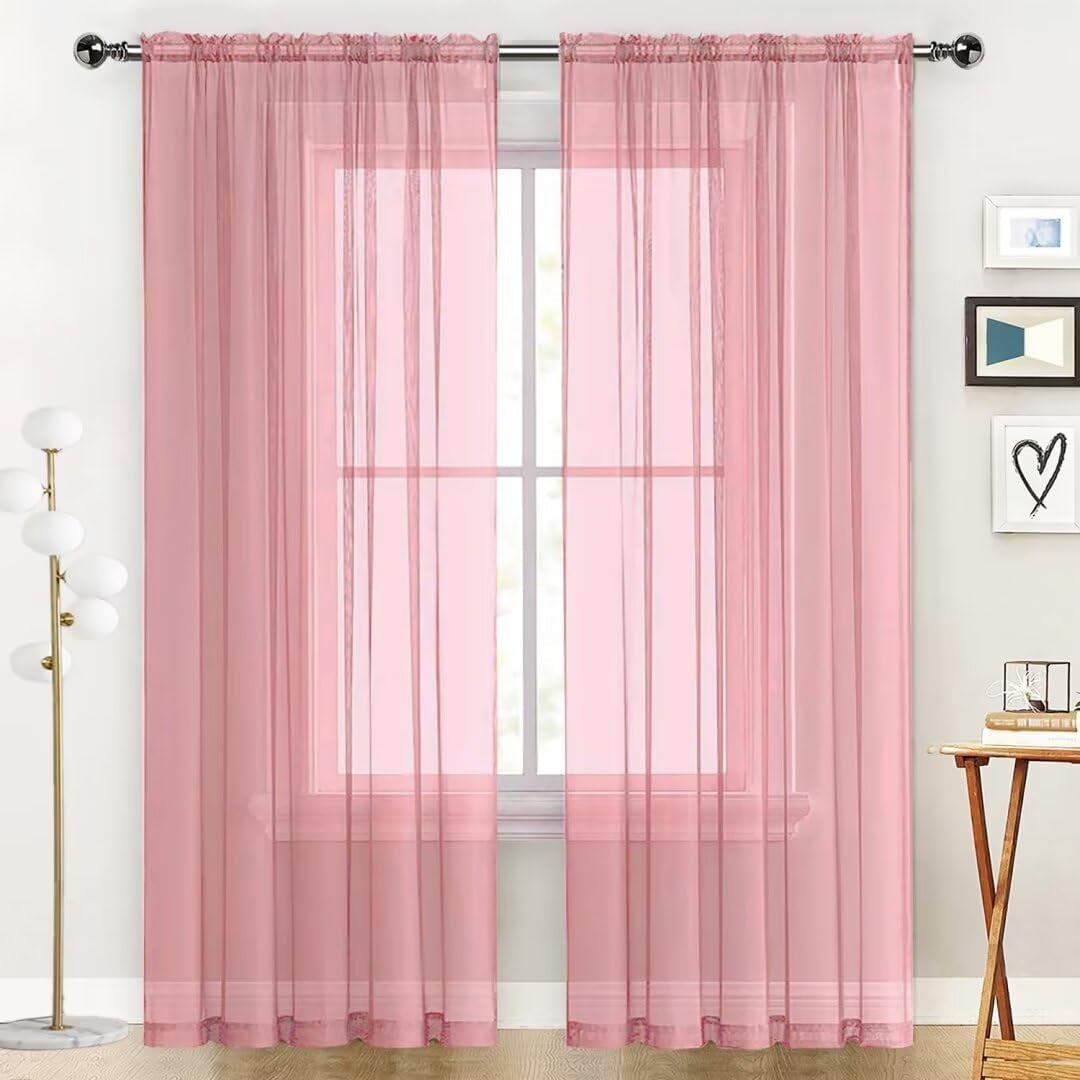 Spacedresser Basic Rod Pocket Sheer Voile Window Curtain Panels White 1 Pair 2 Panels 52 Width 84 Inch Long for Kitchen Bedroom Children Living Room Yard(White,52 W X 84 L)  Lucky Home Blush 52 W X 45 L 