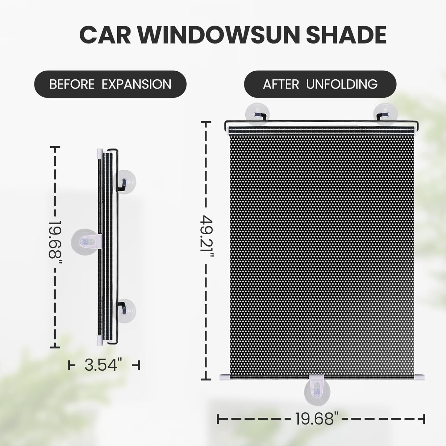 No Drilling Retractable Roller Window Shades W/3 Suction Cups, Black Blackout Blind Shade Temporary Cover Curtain for Home Bedroom Car 2Pcs (49.21" L× 19.68" W, Black Dot)