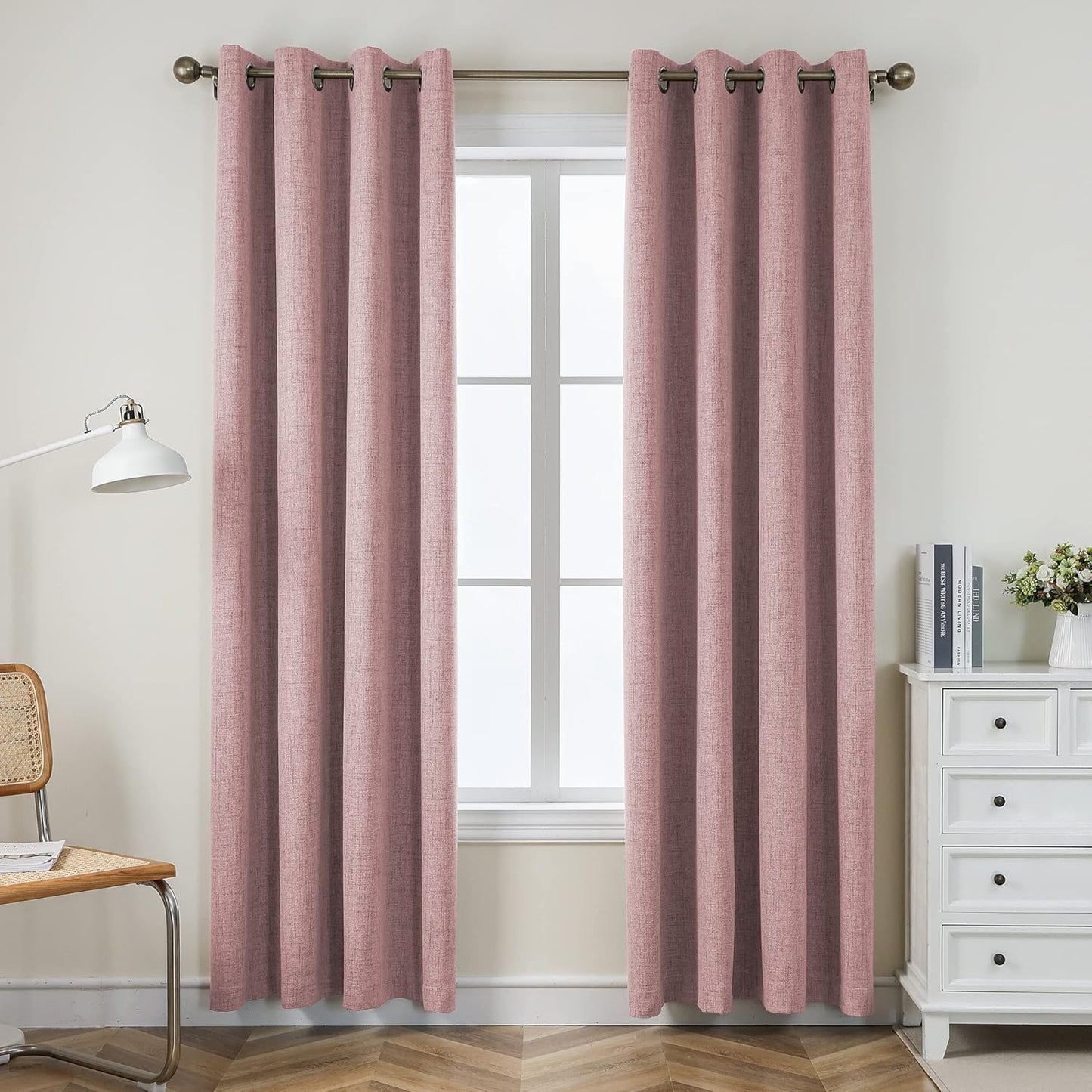 CUCRAF Full Blackout Window Curtains 84 Inches Long,Faux Linen Look Thermal Insulated Grommet Drapes Panels for Bedroom Living Room,Set of 2(52 X 84 Inches, Light Khaki)  CUCRAF Pink 52 X 95 Inches 