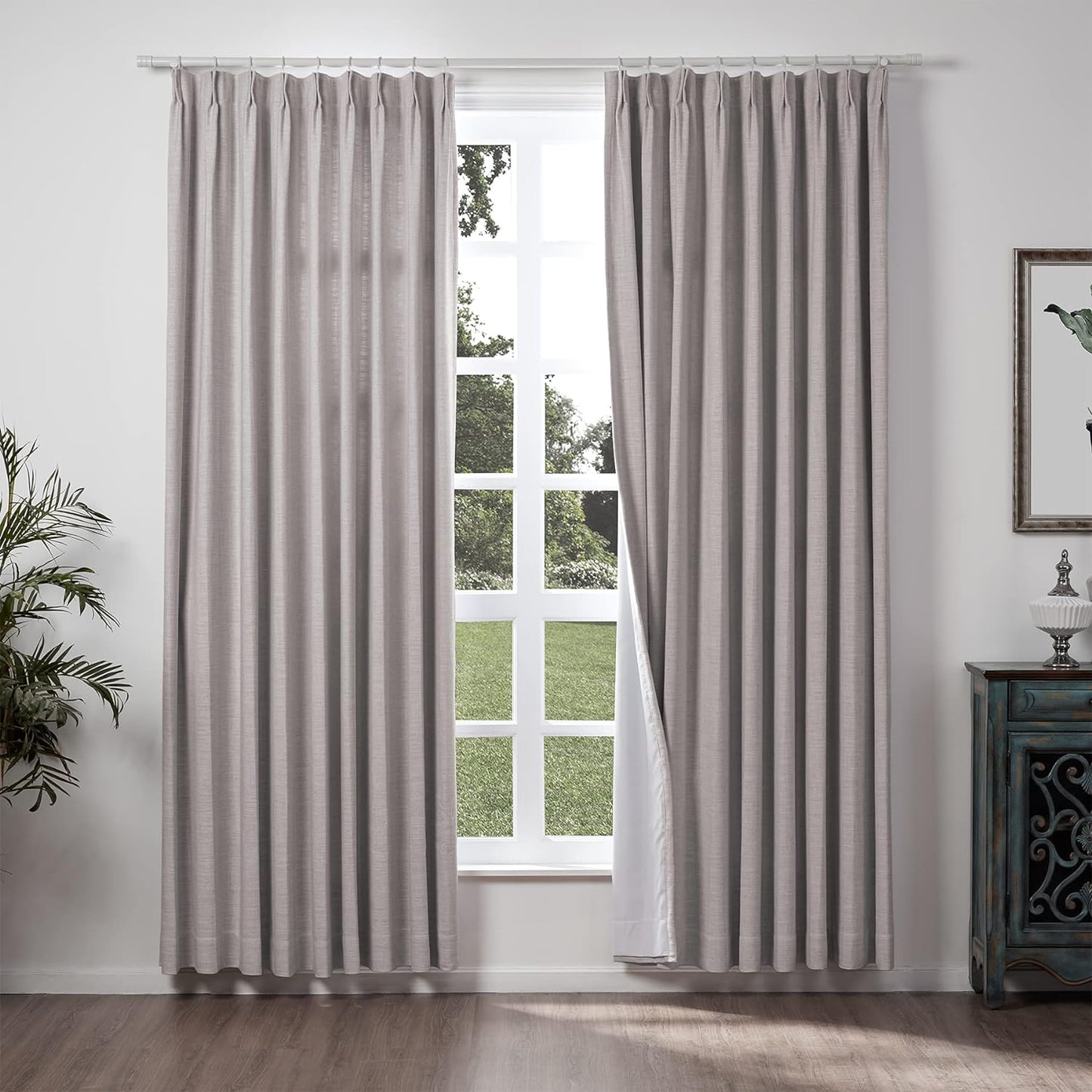 Chadmade 50" W X 63" L Polyester Linen Drape with Blackout Lining Pinch Pleat Curtain for Sliding Door Patio Door Living Room Bedroom, (1 Panel) Sand Beige Tallis Collection  ChadMade Parchment (20) 100Wx102L 